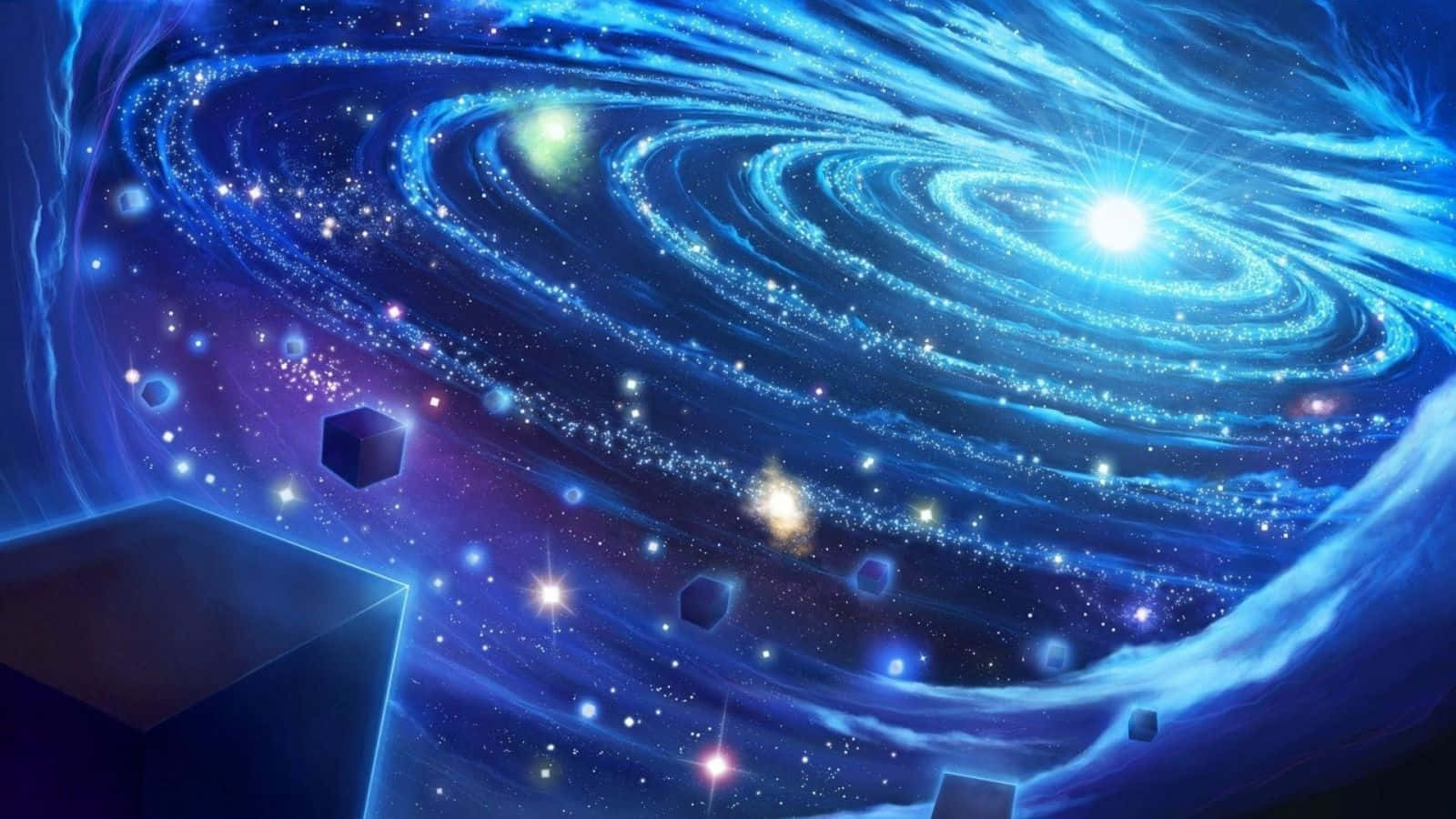 Spiralgalaxie, Würfel, Planeten, Blau, Fantasy, Digitale Kunst, HD-Hintergrundbild für PC