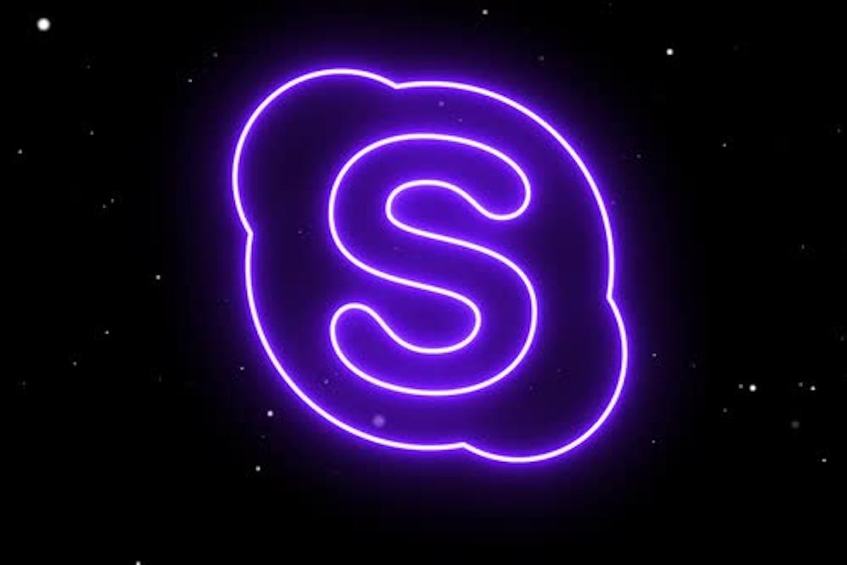 Skype, Logo, Neon, Lila Leuchten, Schwarzer Hintergrund, Wallpaper