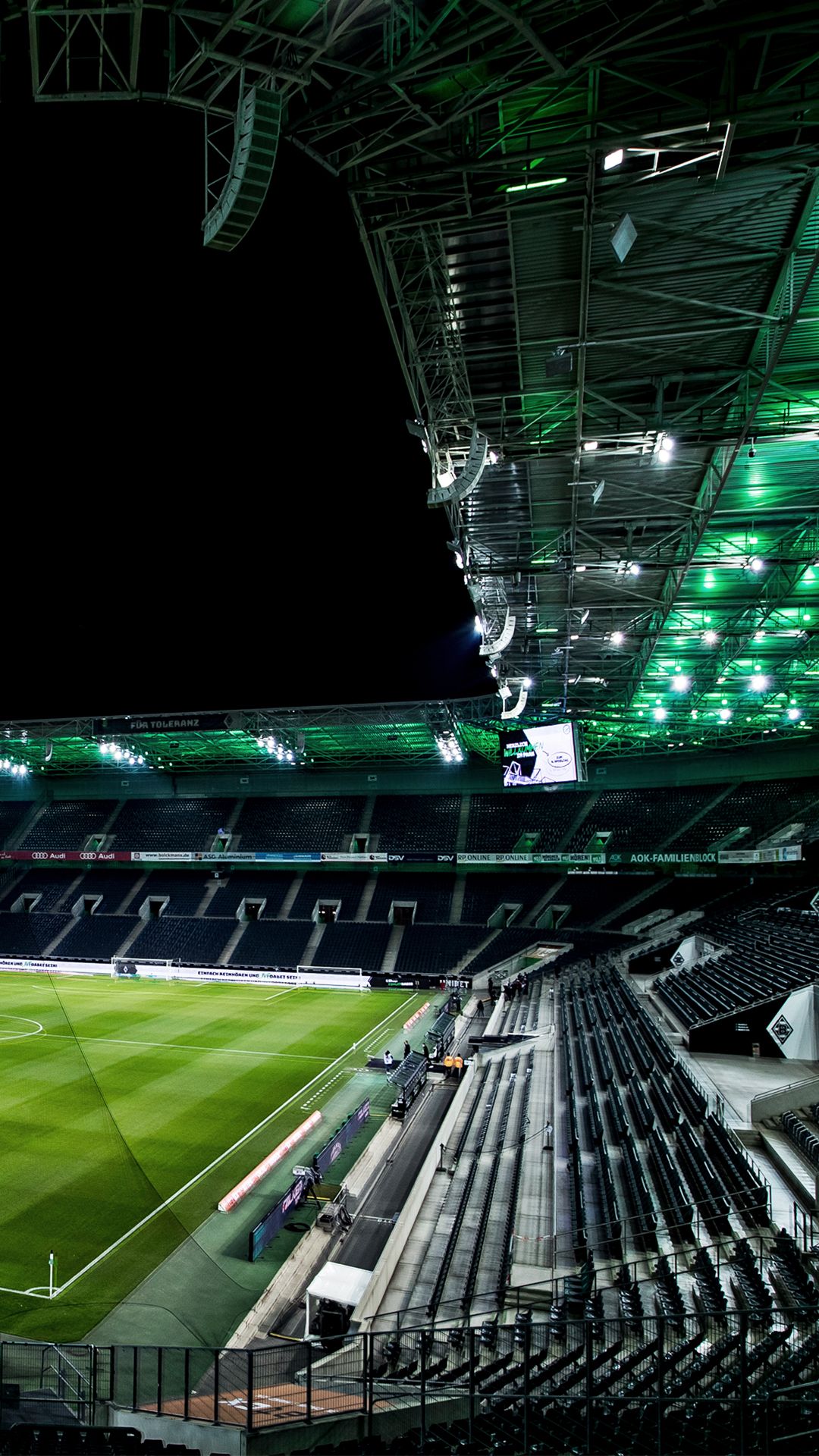 Borussia-Park, Borussia Mönchengladbach, Stadion, Tribüne, Nacht, Full HD, Handy-Hintergrund