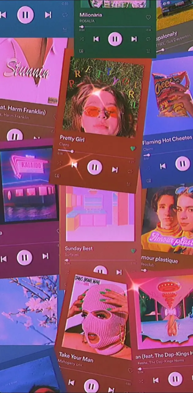 Albumcover, Collage, Rosa, Lila, Spotify, Hintergrundbild für iPhone und Android