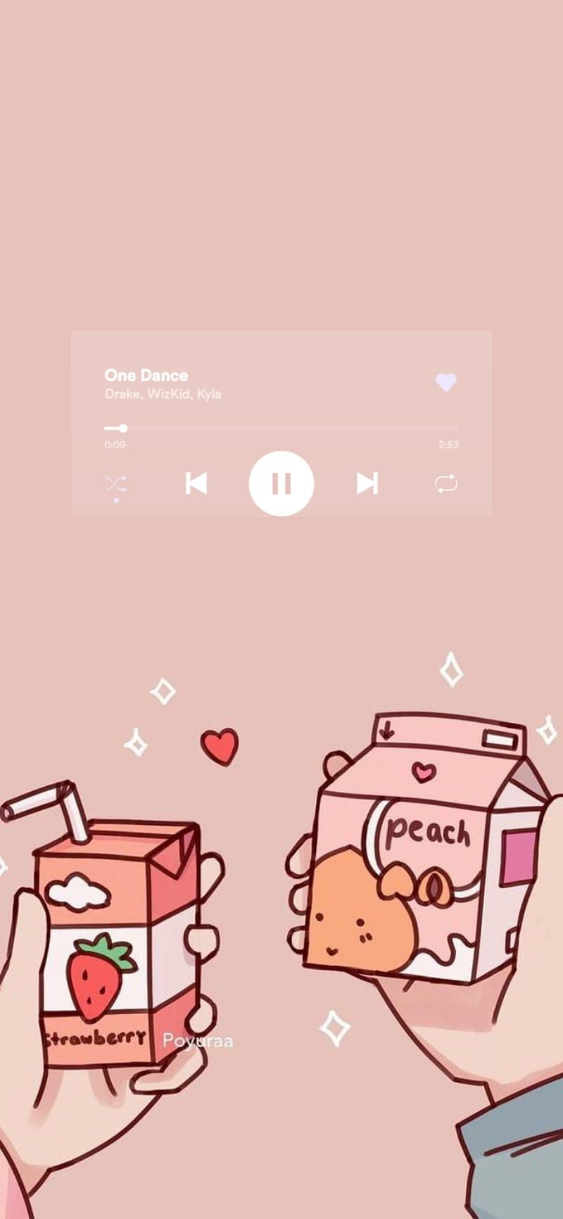 Musikplayer, Milchpackungen, Illustration, Erdbeermilch, Rosa, Niedlich, Android-Hintergrundbild