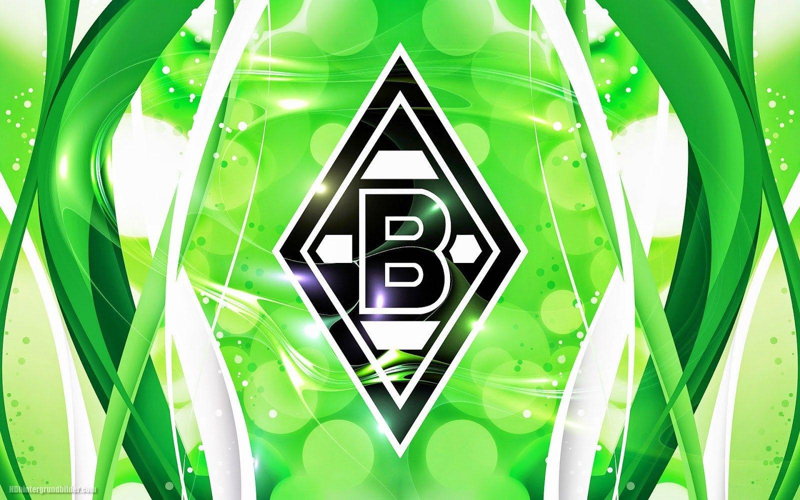 Borussia Mönchengladbach, Wappen, Grüne Wellen, Bokeh, 16:10, HD-Hintergrundbild für den Desktop