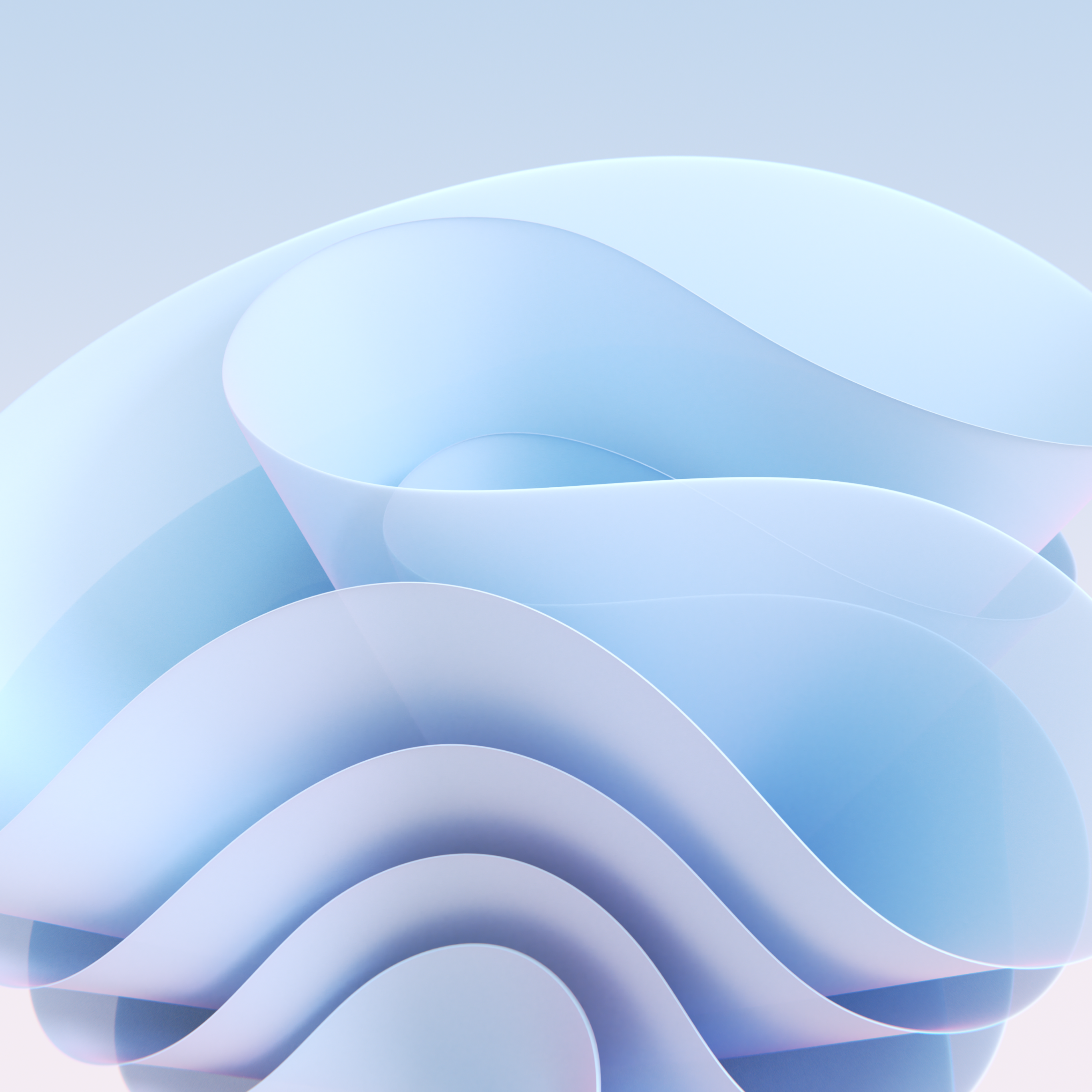 Windows 11 Bloom, Abstrakte Formen, 3D-Render, Hellblau, Wellen, 2K, Tablet-Hintergrund