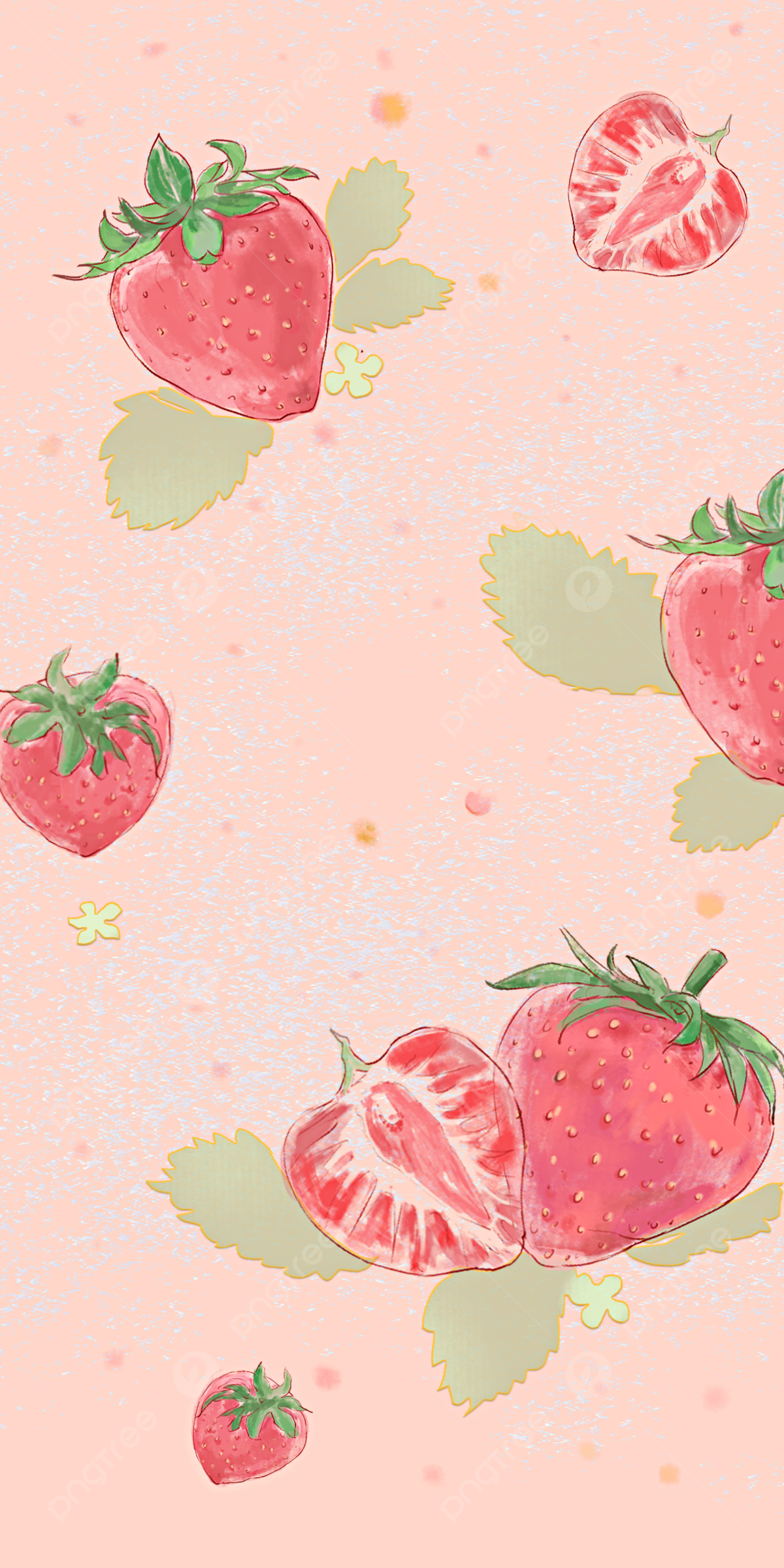 Erdbeeren, Aquarell, Rosa, Pastell, Halbierte Frucht, Full HD, Hintergrundbild fürs Handy