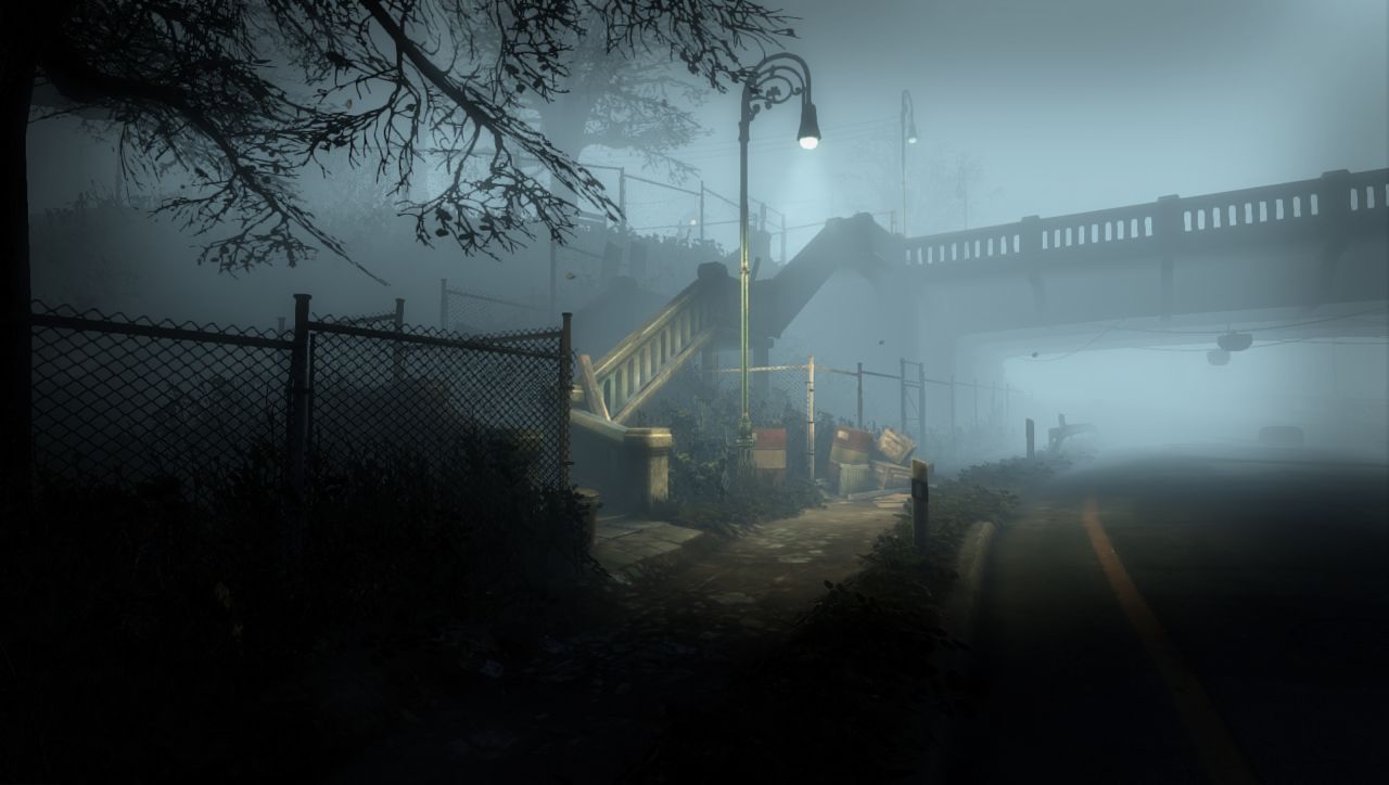 Silent Hill, Brücke, Straßenlaterne, Nebel, Nacht, HD, Hintergrund für den Desktop