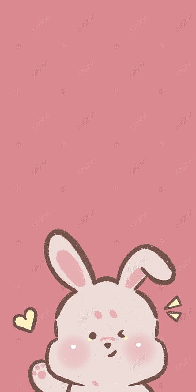 Cartoon-Hase, Herz, Altrosa, Minimalistisch, Kawaii, Hintergrundbild für iPhone und Android