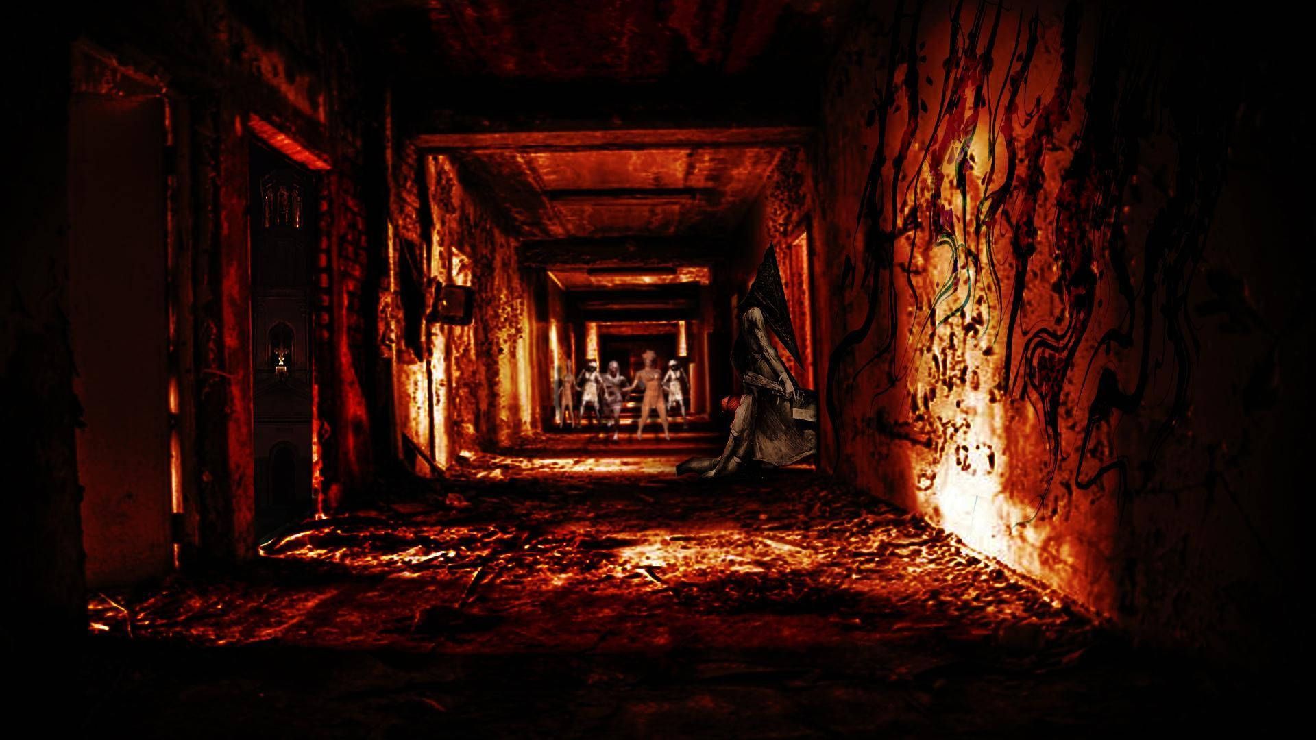 Silent Hill, Anderswelt, Korridor, Feuer, Horror, 16:9, Full-HD-Hintergrundbild für den Desktop