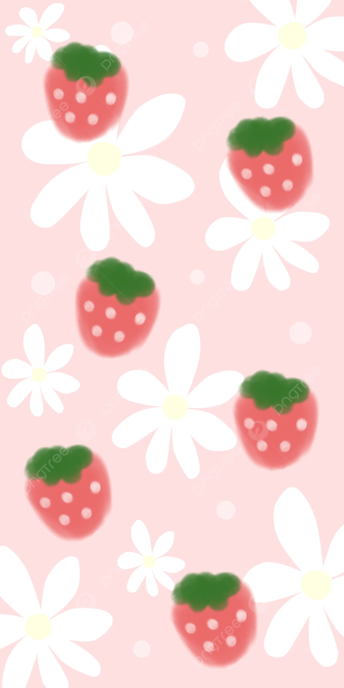 Erdbeermuster, Gänseblümchen, Rosa, Kawaii, Illustration, Android-Hintergrundbild
