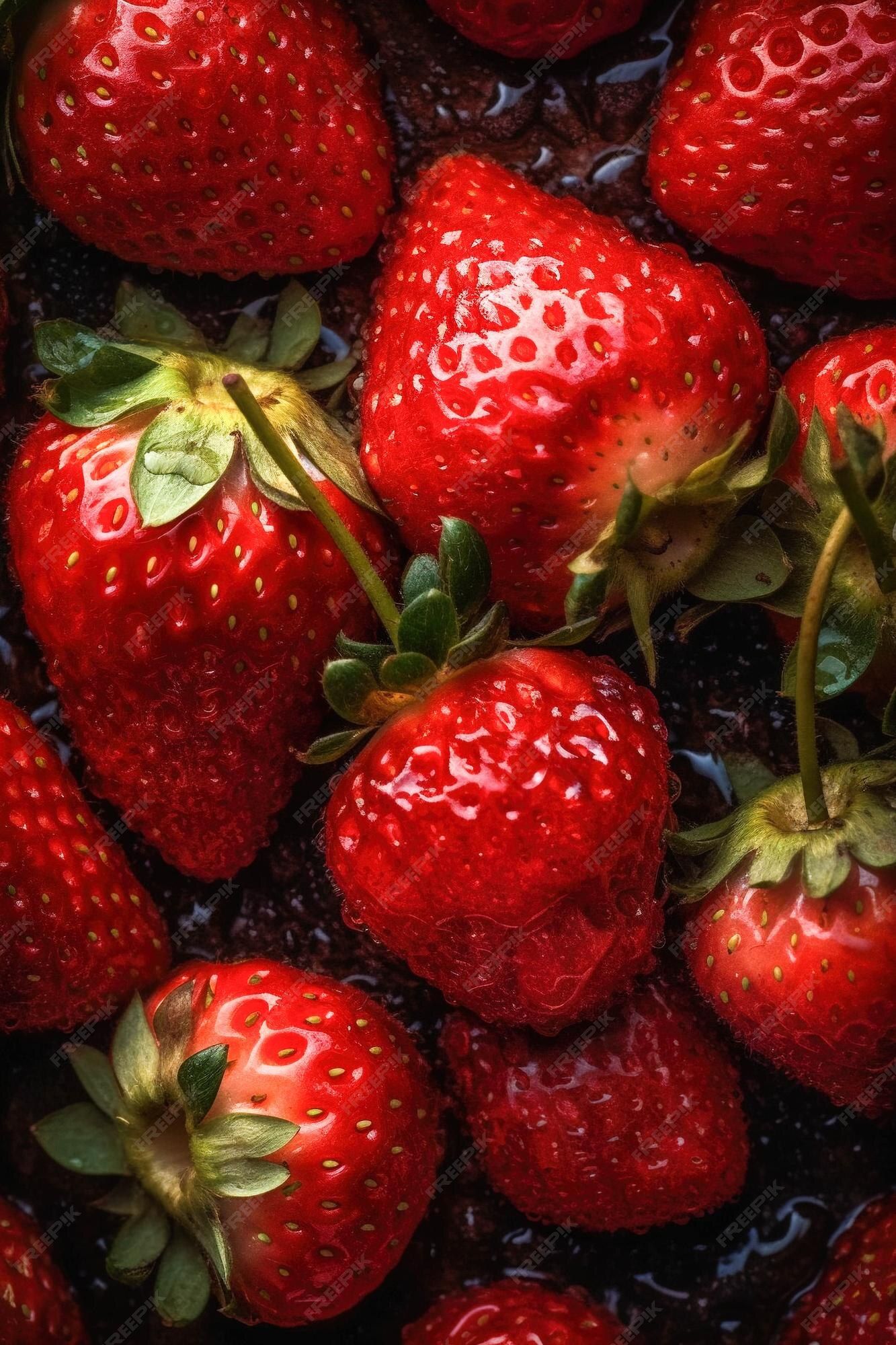 Erdbeeren, Dunkler Hintergrund, Nahaufnahme, Saftig, Rot, Sperrbildschirm fürs iPhone