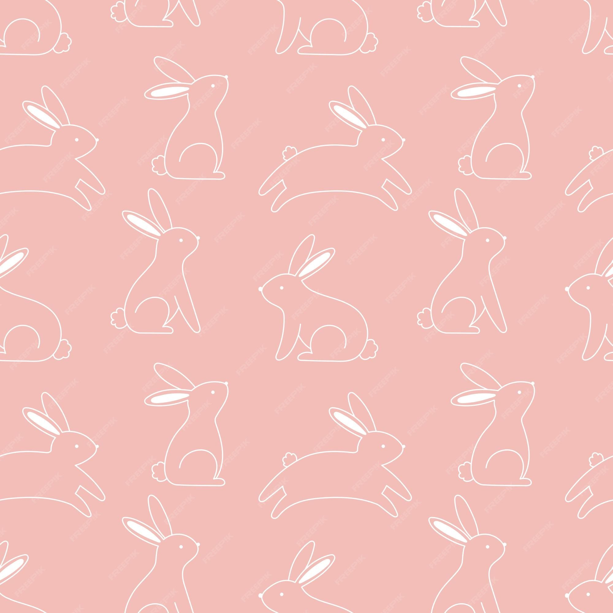 Hasenmuster, Linienzeichnung, Lachsrosa, Minimalistisch, Full HD, Tablet-Hintergrund