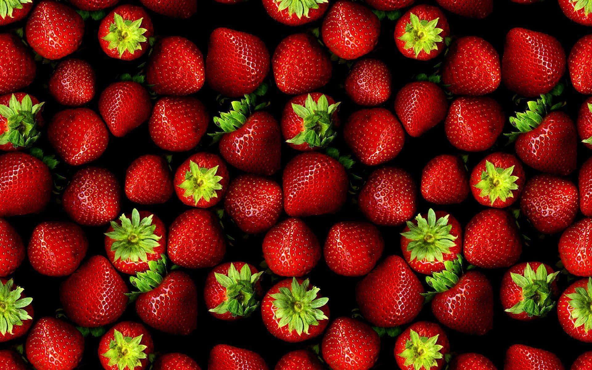 Erdbeeren, Grüne Stiele, Rot, Draufsicht, Muster, 16:10, Full-HD-Hintergrundbild für den Desktop