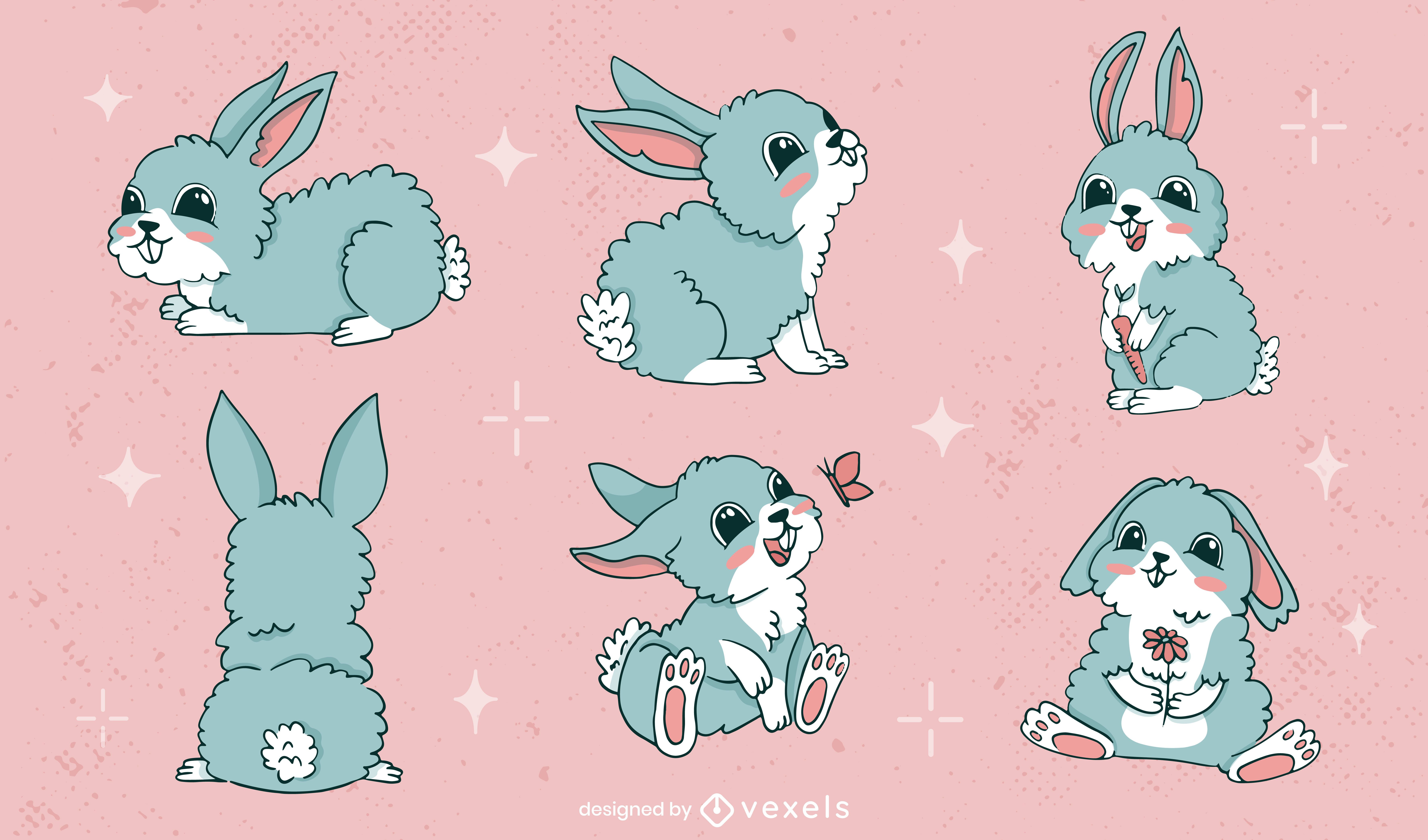 Hasen, Cartoon, Sticker, Rosa Hintergrund, Niedlich, 6K Wallpaper