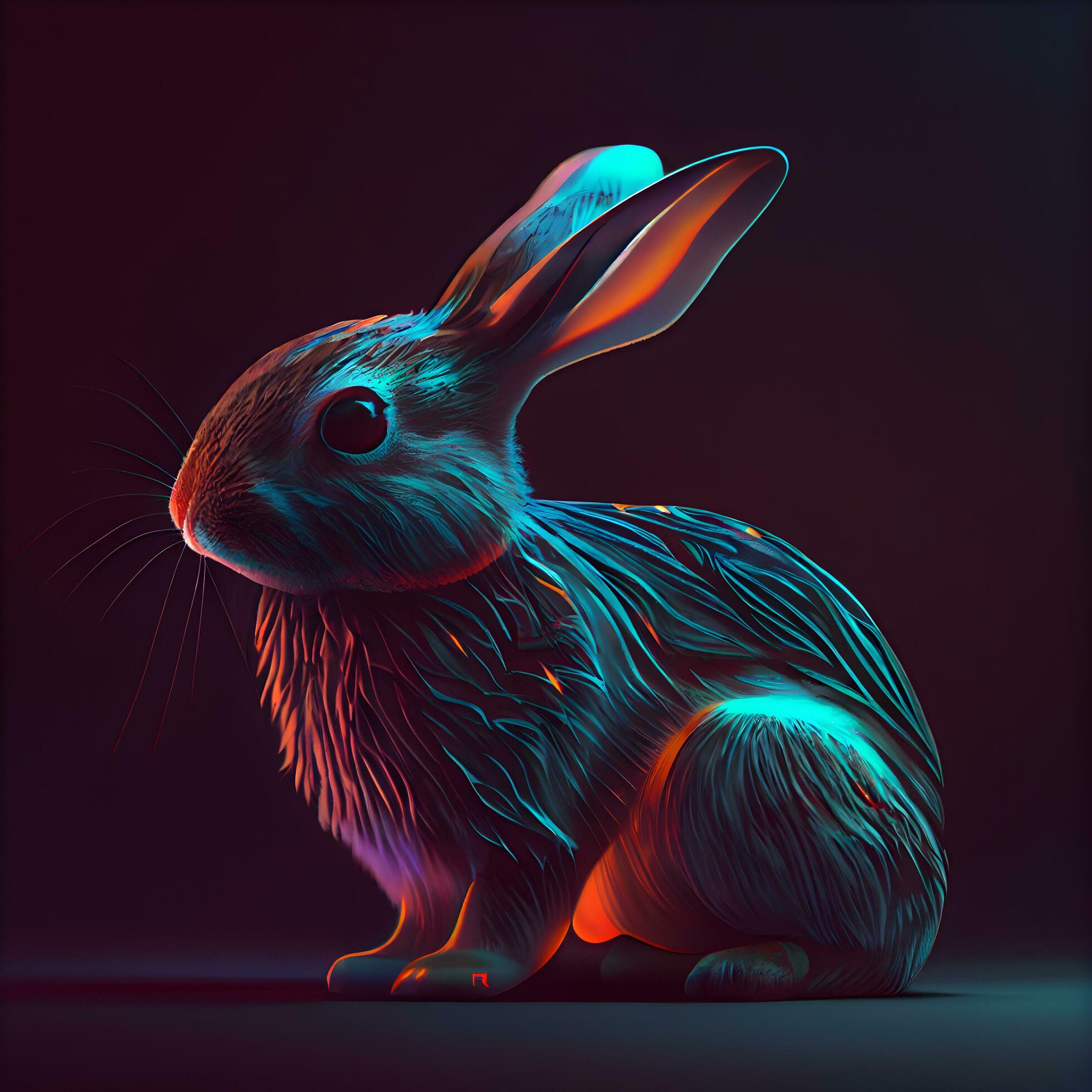 Kaninchen, Neonlicht, Türkis, Rot, Digitale Kunst, Dunkel, Hintergrundbild fürs Tablet