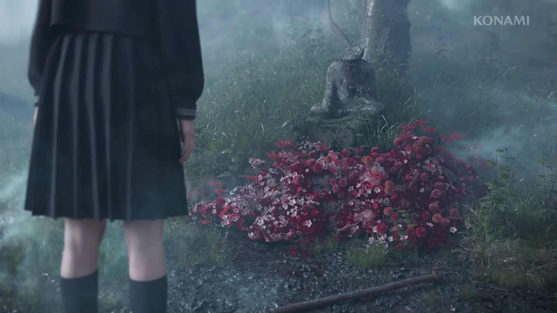 Silent Hill f, Konami, Schuluniform, Rote Blumen, Nebel, 1920x1080, PC-Hintergrundbild