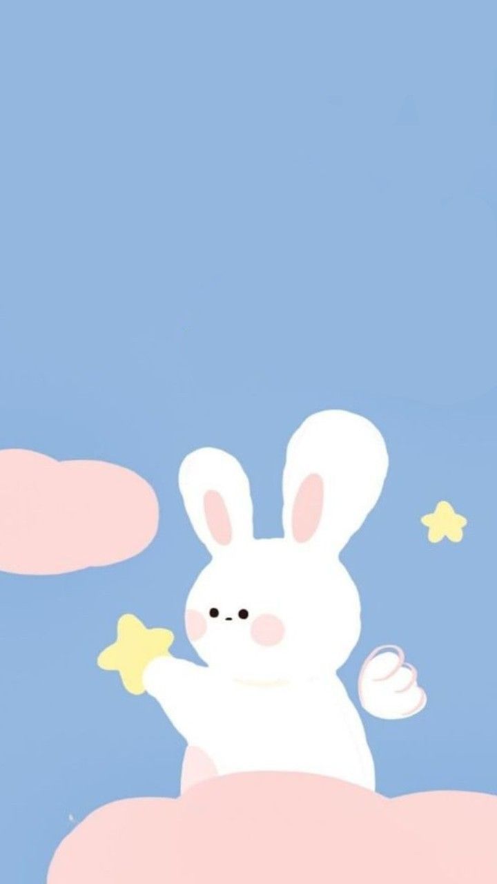 Cartoon-Hase, Stern, Wolke, Hellblau, Niedlich, HD, Hintergrundbild fürs Handy