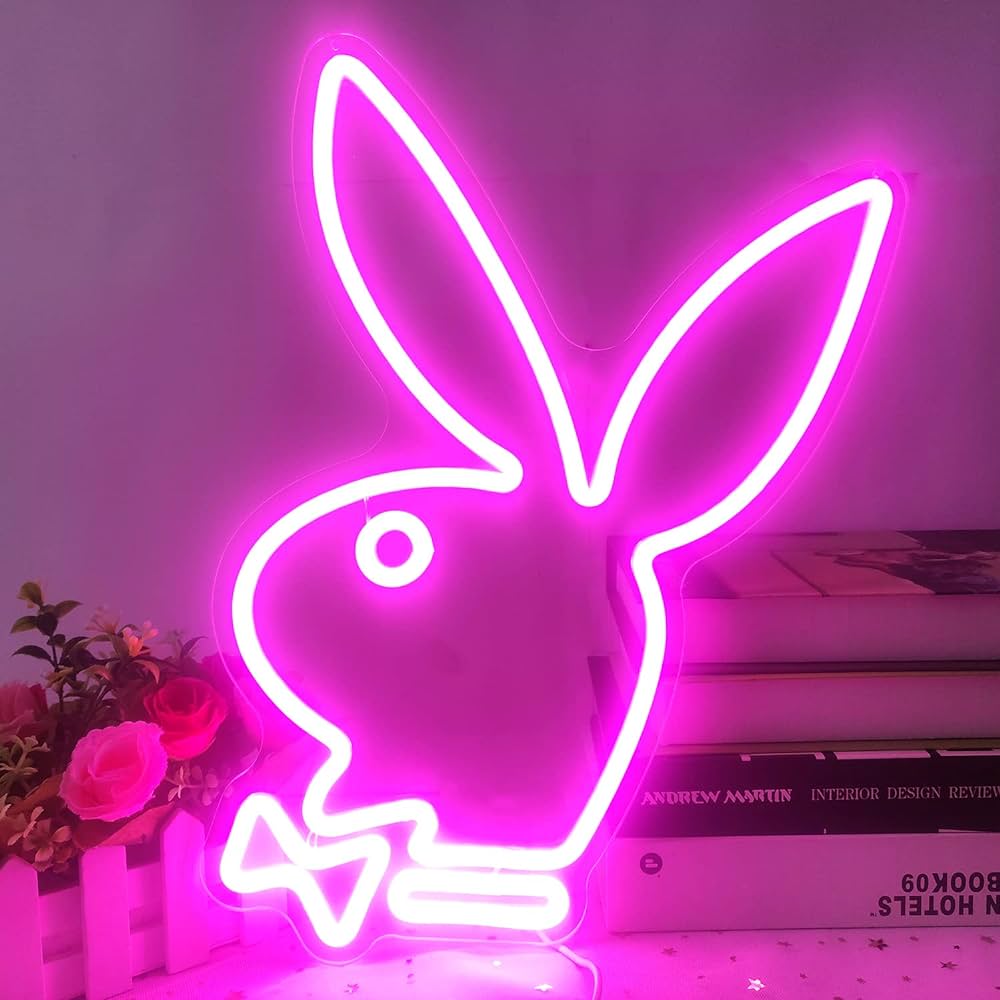 Playboy-Hase, Neonschild, Pink, Logo, Leuchtend, Hintergrundbild für iPad und Tablet