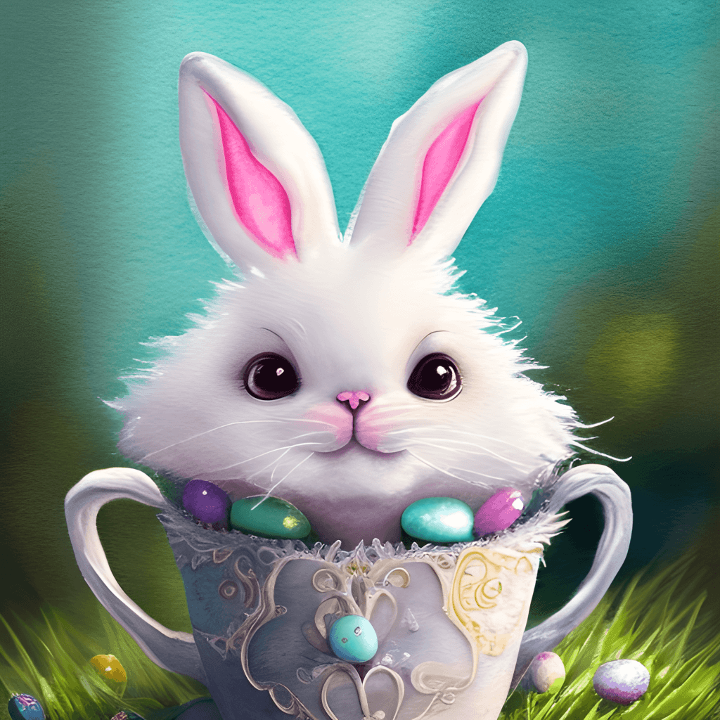 Osterhase, Teetasse, Ostereier, Flauschig, Digitale Kunst, Hintergrundbild fürs iPad