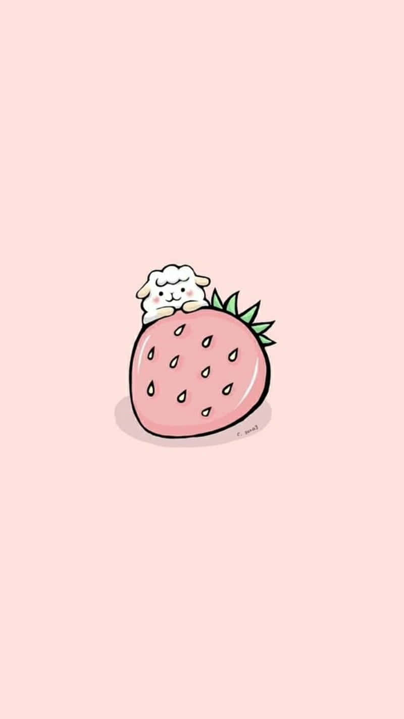 Erdbeere, Zartrosa, Minimalismus, Illustration, Niedlich, HD, Handy-Hintergrundbild