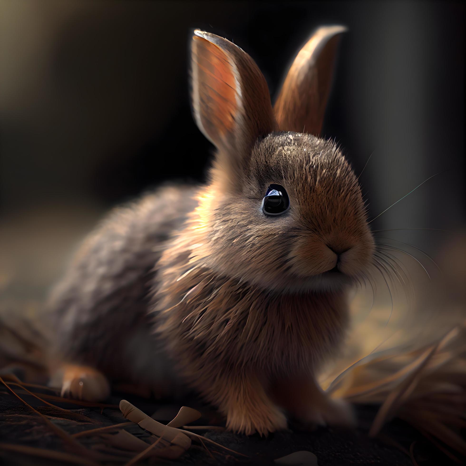 Kaninchen, Dunkel, Flauschig, Digitale Kunst, Braun, Full HD, iPad-Hintergrundbild