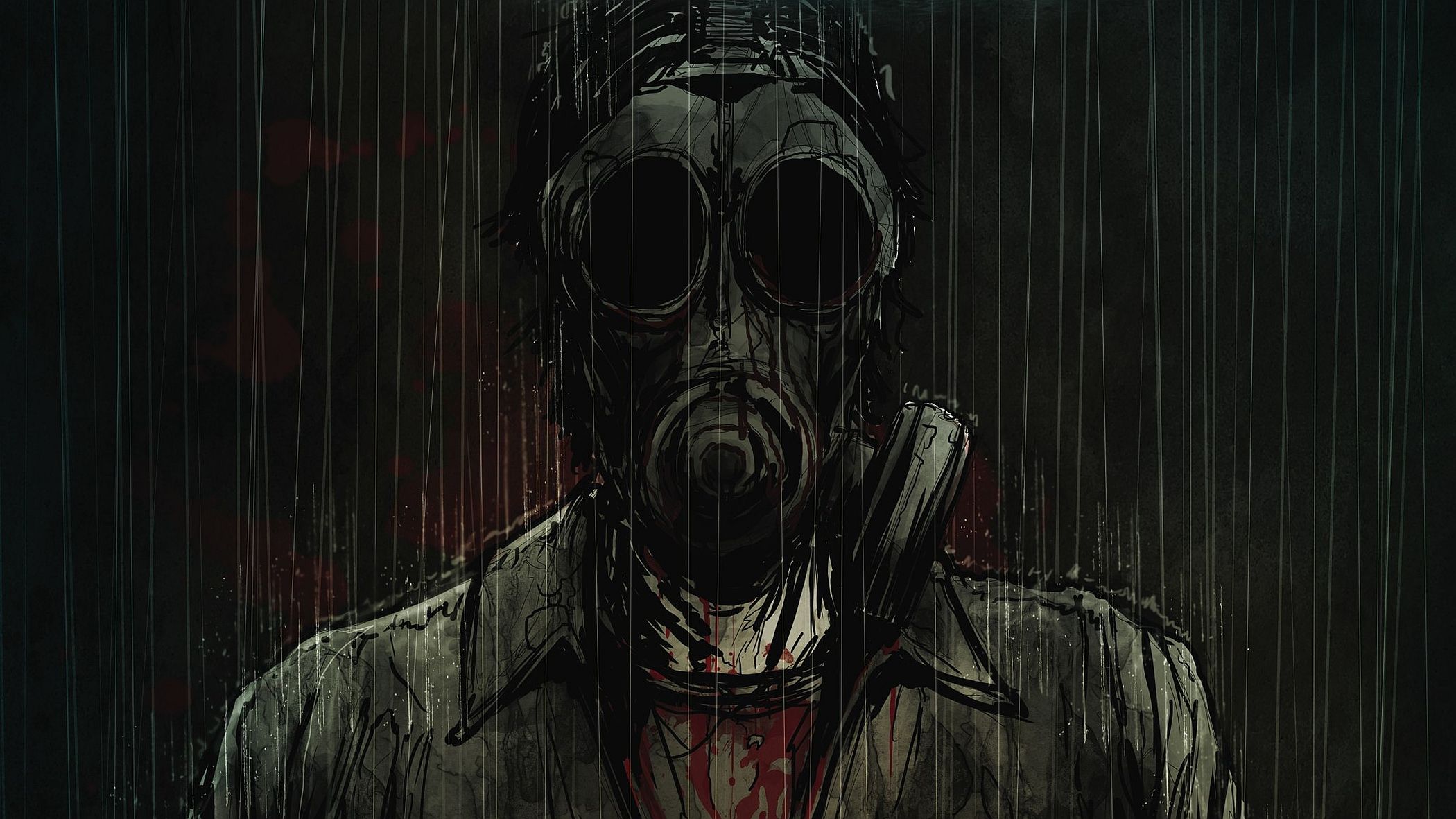 Silent Hill, Gasmaske, Zeichnung, Regen, Horror, Full HD, Desktop-Hintergrund für Windows