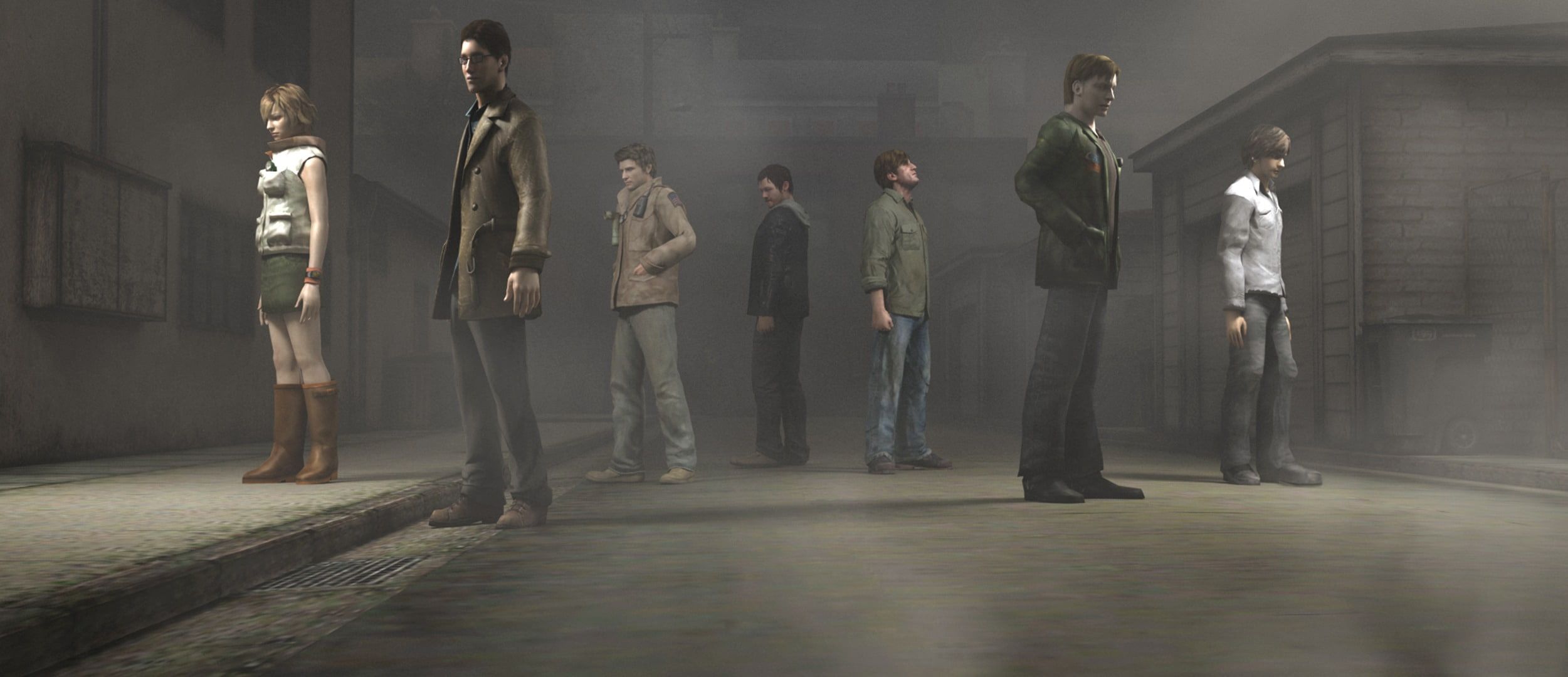 Silent Hill, Charaktere, Heather Mason, Gruppe, Nebel, 21:9, Full-HD-Hintergrundbild für den Desktop