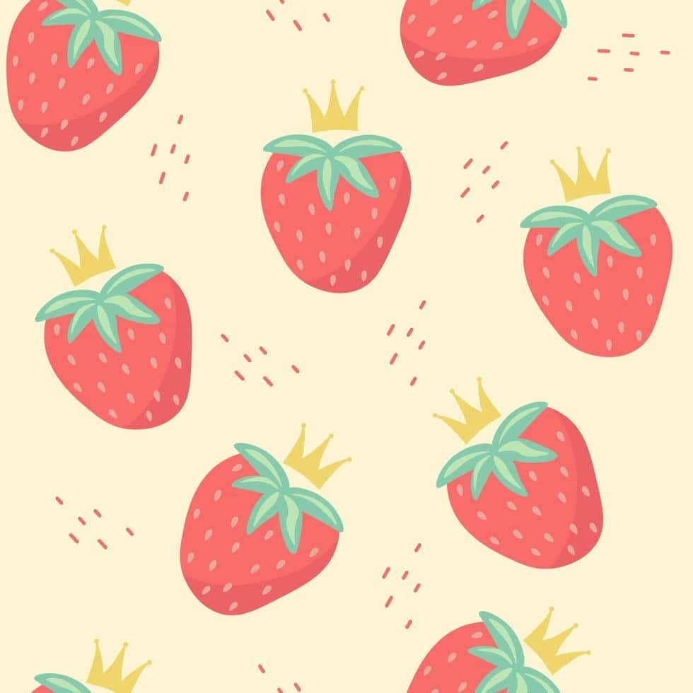 Erdbeermuster, Cremefarben, Illustration, Kronen, Niedlich, Hintergrundbild fürs Tablet