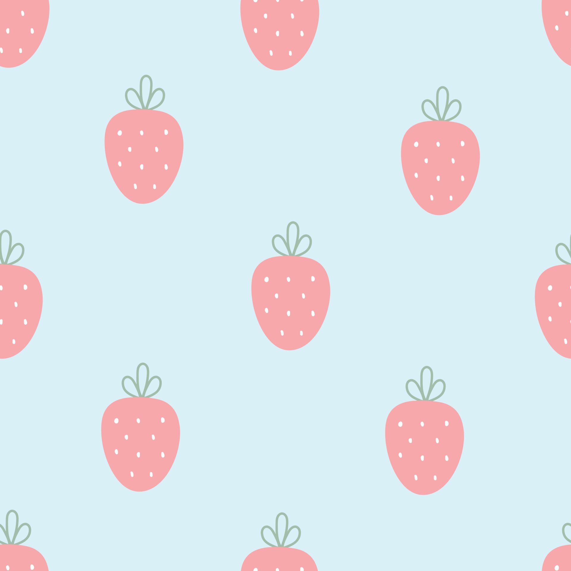 Erdbeermuster, Hellblau, Rosa, Pastell, Minimalismus, Full HD, Hintergrundbild fürs Tablet