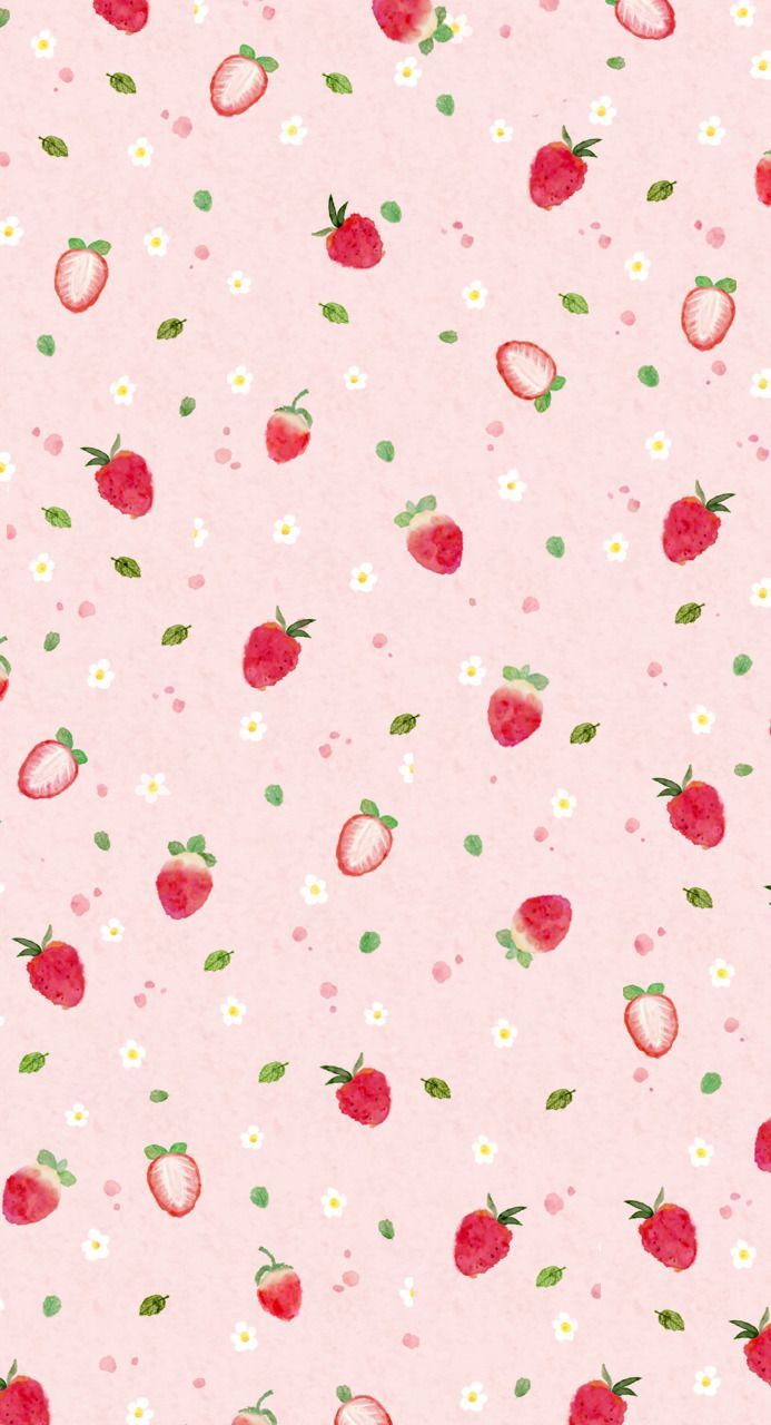Erdbeermuster, Rosa, Kleine Muster, Pastell, Mädchenhaft, Android-Hintergrundbild