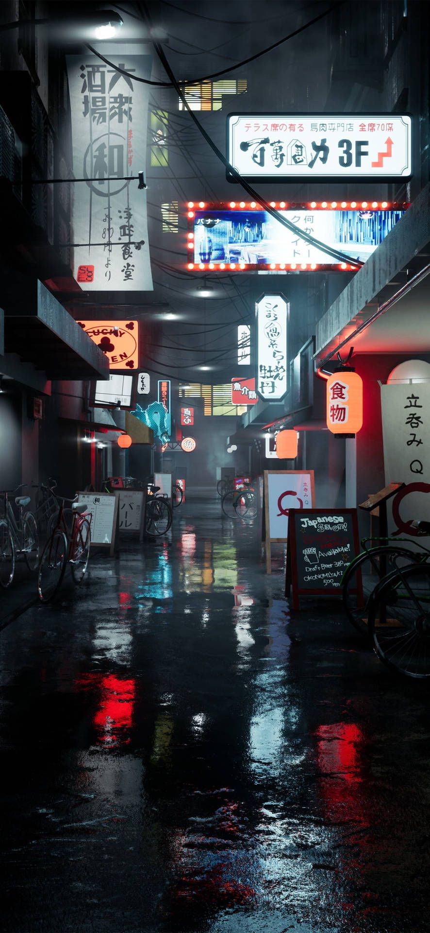 Gasse, Leuchtreklame, Regen, Japan, Nacht, Spiegelung, HD, Handy-Hintergrund im Hochformat