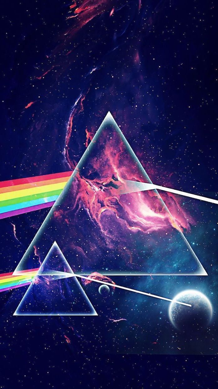 The Dark Side of the Moon, Pink Floyd, Prisma, Regenbogen, Dreieck, Planet, Weltall, Handy-Hintergrund