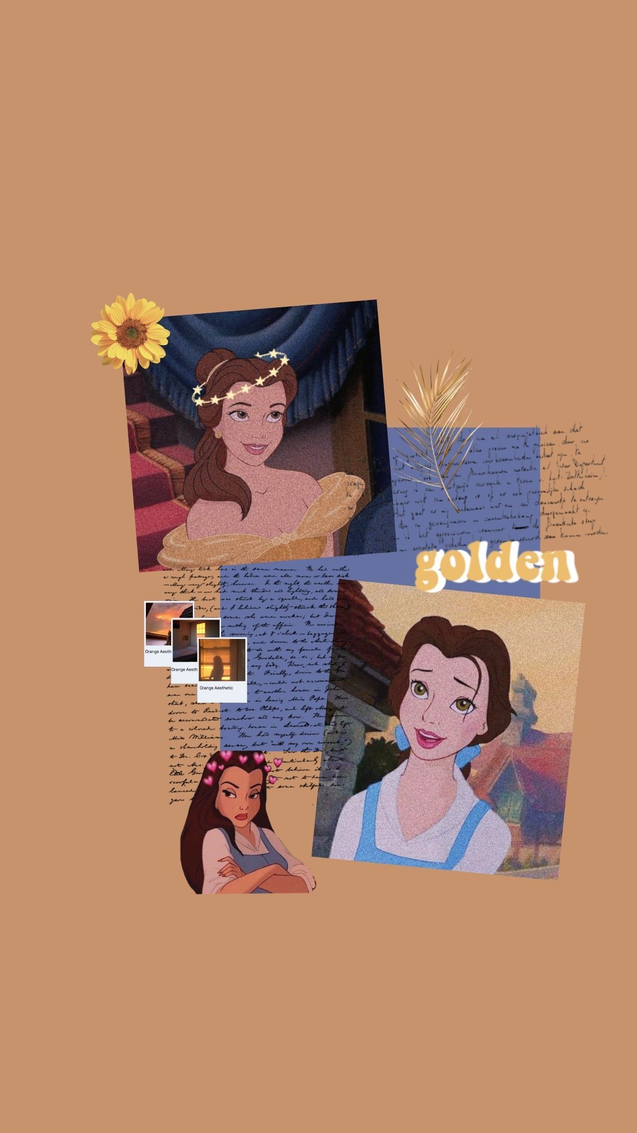 Belle, Die Schöne und das Biest, Disney-Prinzessin, Collage, Aesthetic, Hintergrundbild fürs Handy