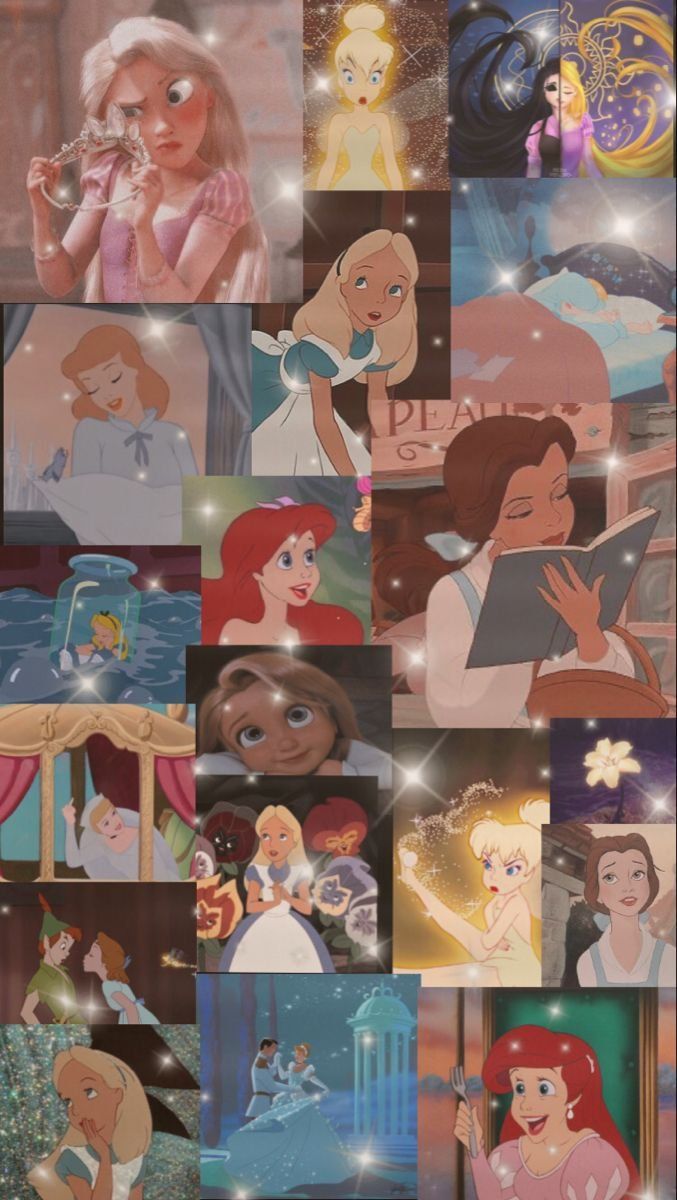 Disney-Prinzessinnen, Collage, Arielle, Aesthetic, Hintergrundbild für iPhone und Android