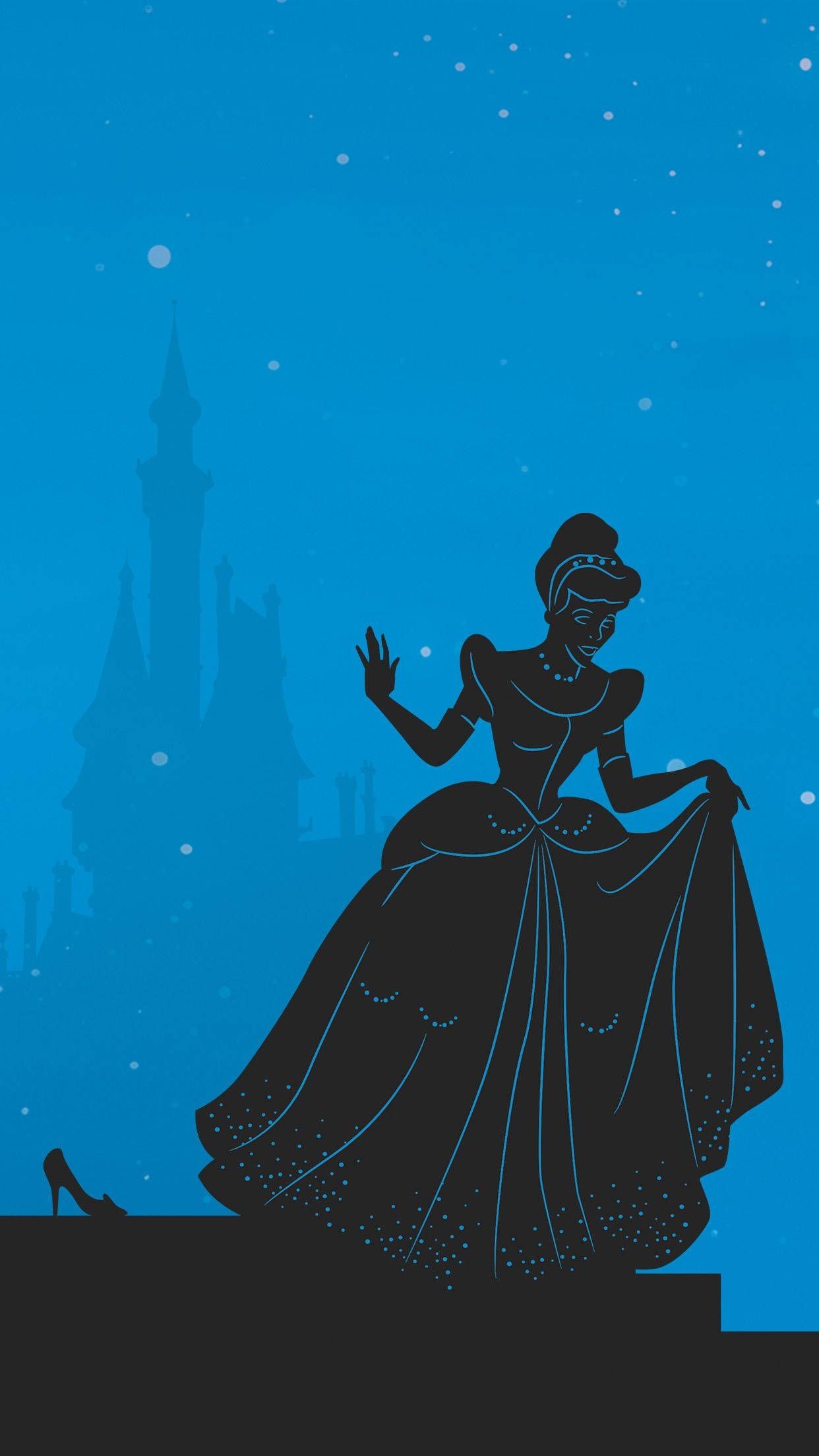 Cinderella, Silhouette, Schloss, Blauer Hintergrund, Gläserner Schuh, Sperrbildschirm fürs iPhone