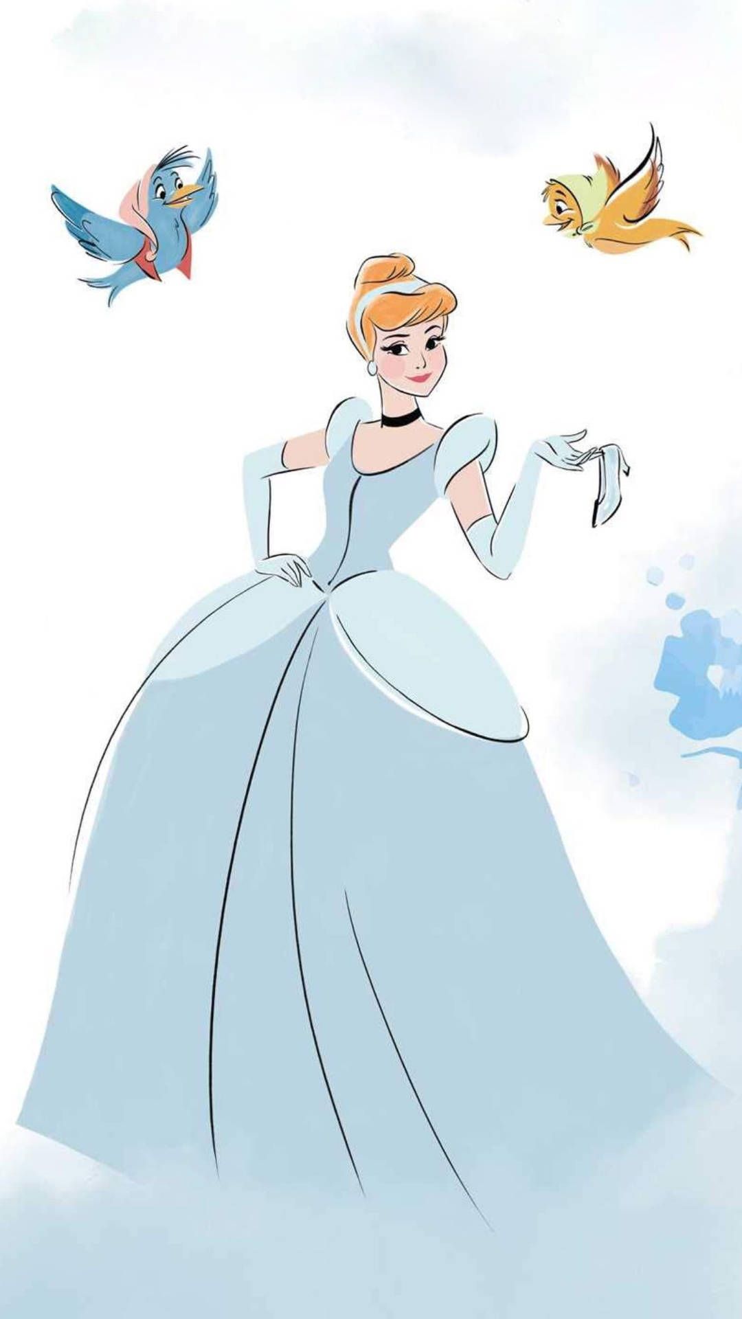 Cinderella, Ballkleid, Vögel, Weißer Hintergrund, Disney, Sperrbildschirm fürs iPhone