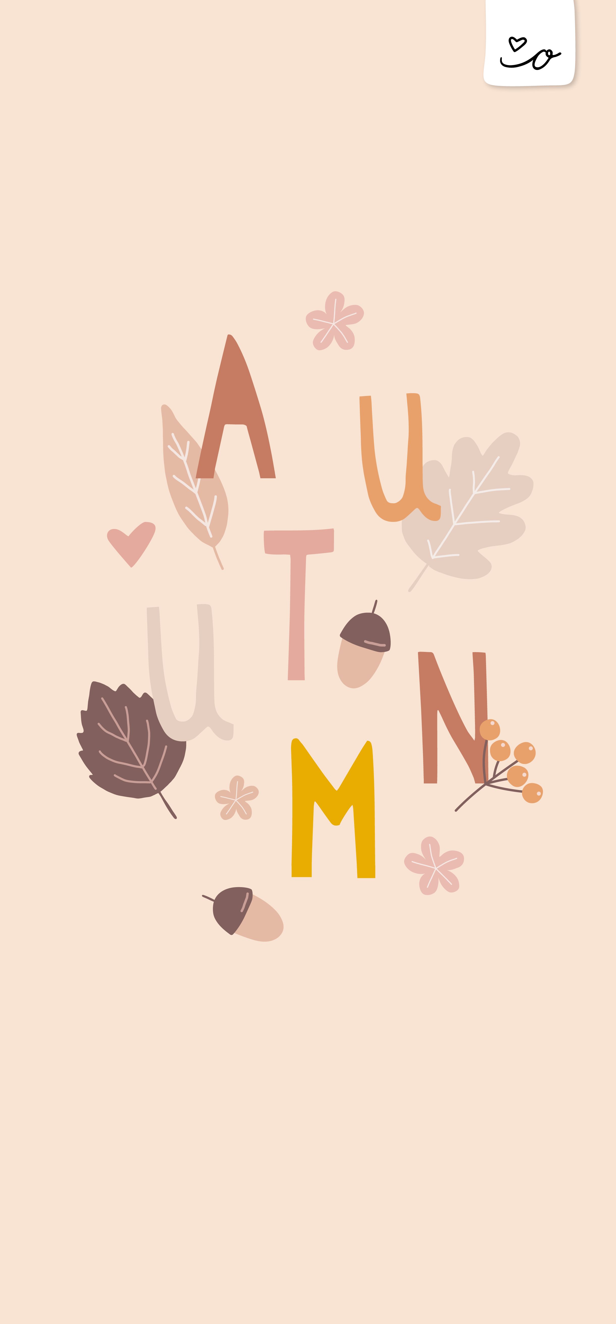 Autumn, Herbst, Typografie, Blätter, Pastellfarben, QHD+, Sperrbildschirm fürs iPhone