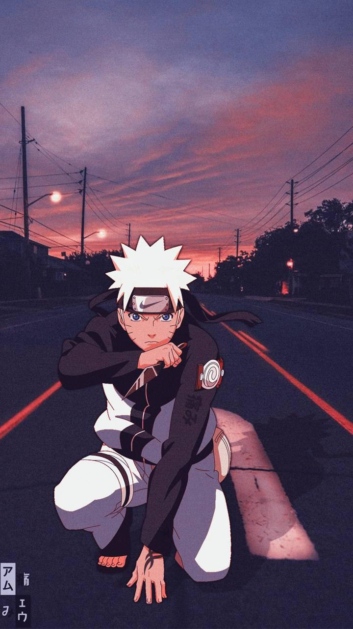 Naruto, Anime-Figur, Straße, Abendhimmel, Fan-Art, Hintergrundbild für iPhone und Android