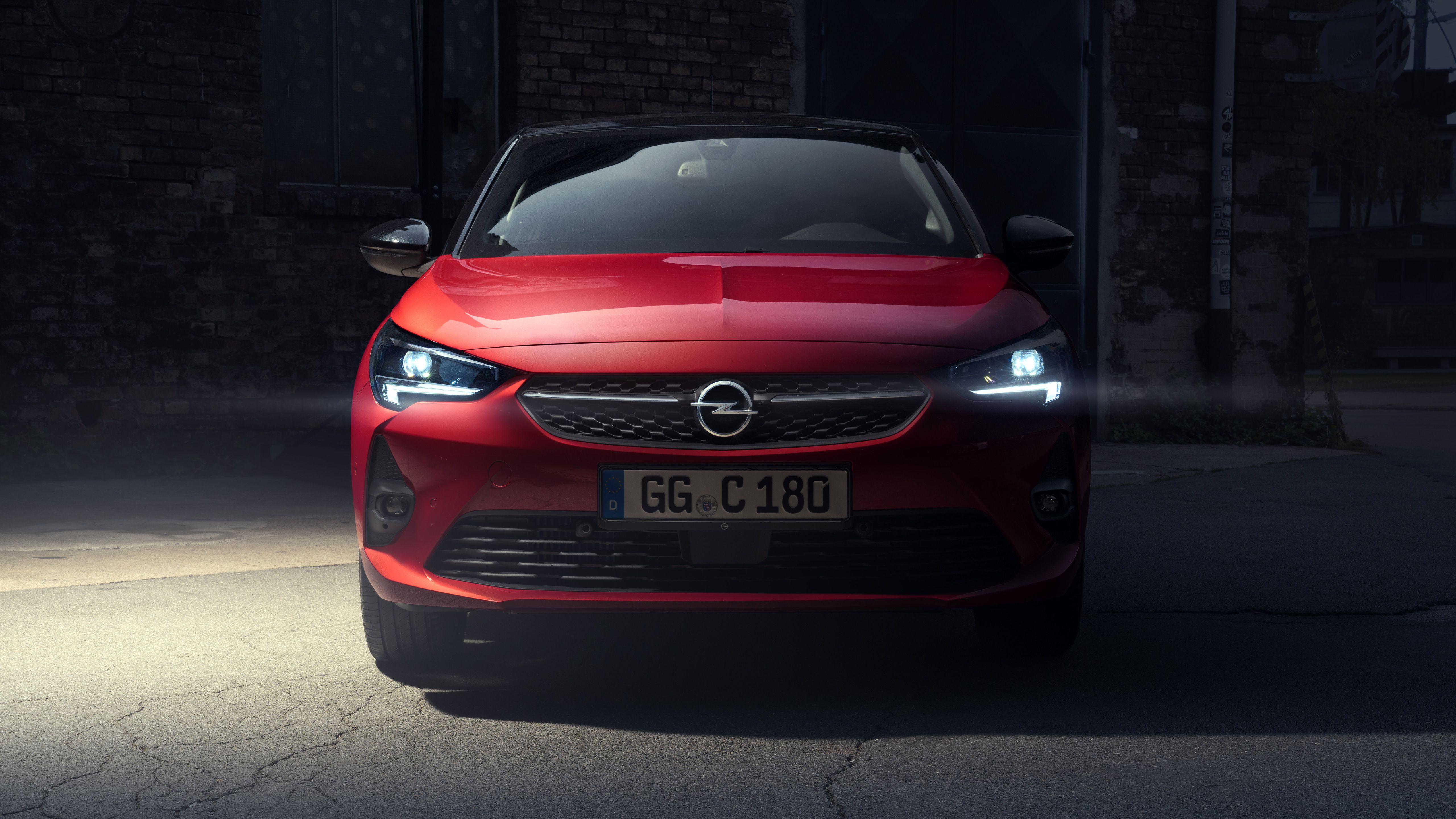 Opel Corsa, Opel, Kleinwagen, Rot, Scheinwerfer, Dunkel, 5K, Windows-Hintergrundbild