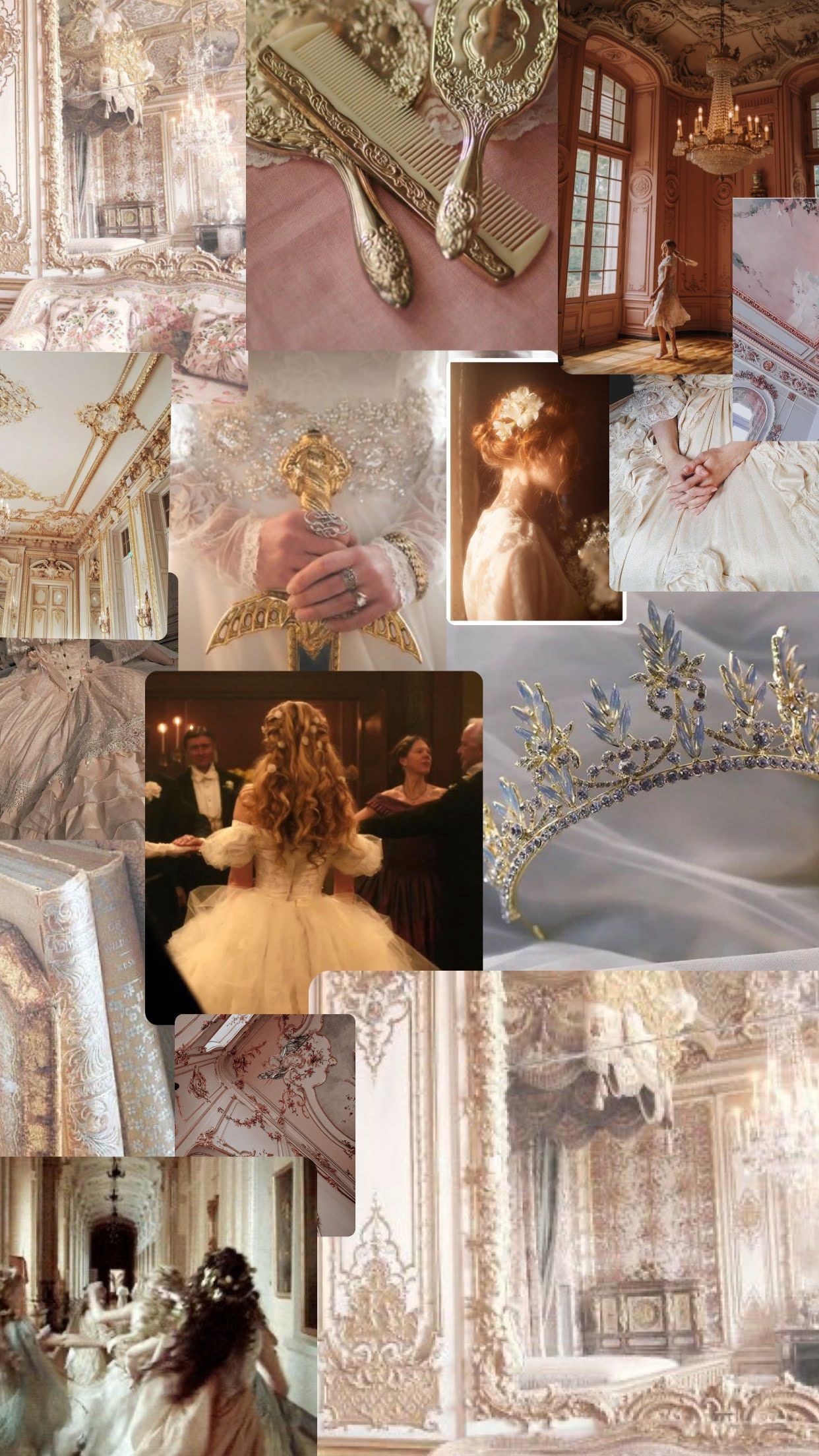 Collage, Prinzessinnen-Aesthetic, Ballkleid, Diadem, Pastell, Full HD, iPhone-Hintergrundbild