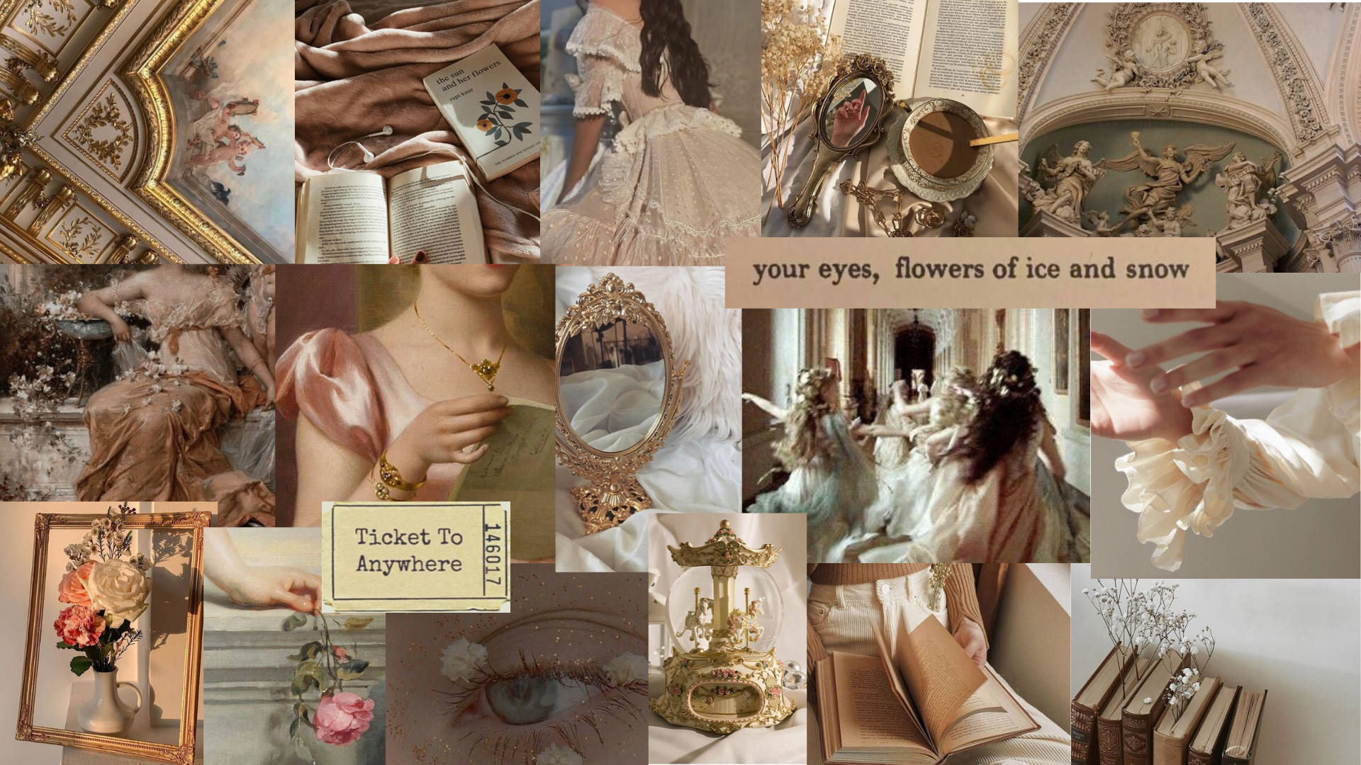Collage, Vintage-Aesthetic, Beige, Bücher, Barock, 1920x1080, Full-HD-Hintergrundbild für PC
