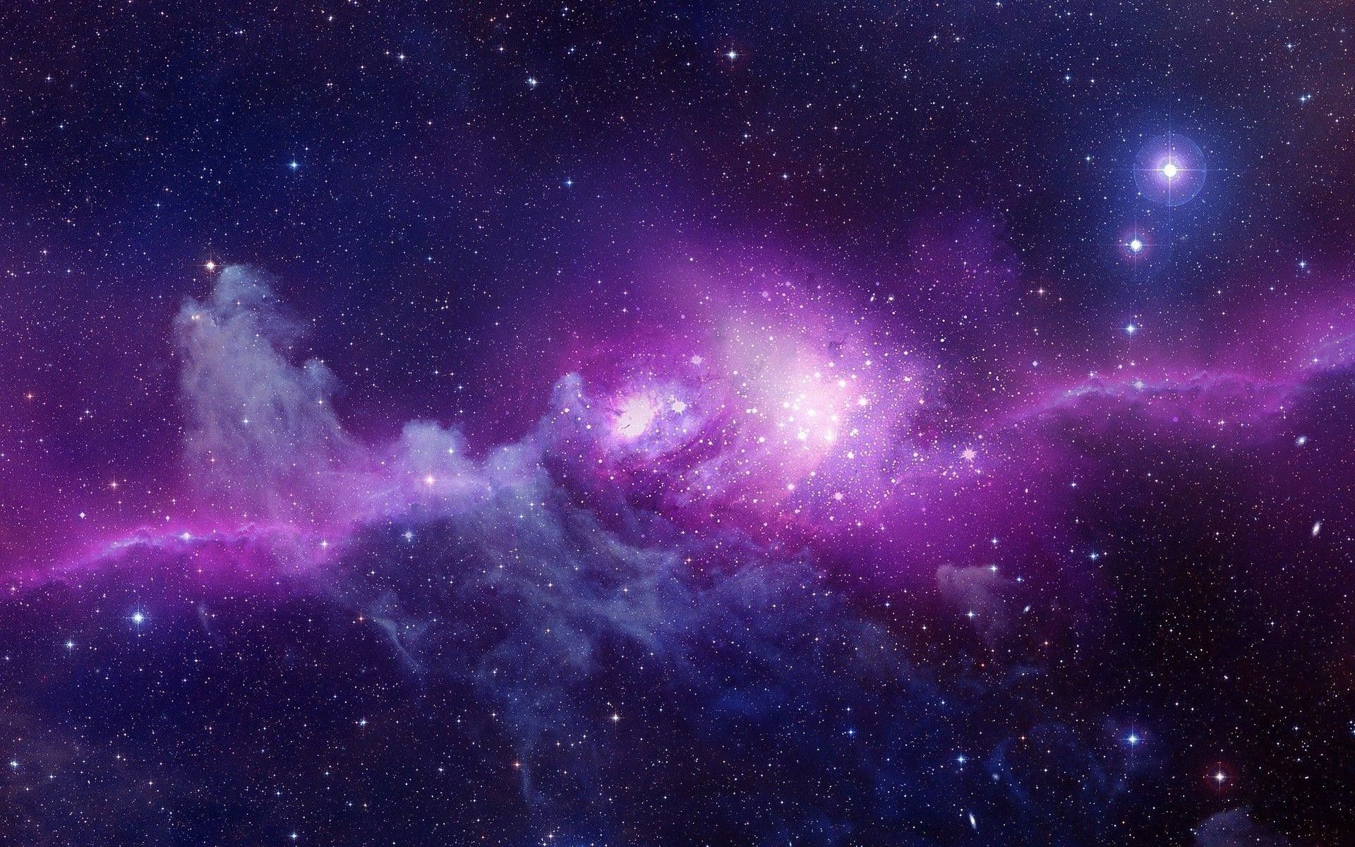 Nebel, Sternenhimmel, Lila, Galaktisches Zentrum, Leuchten, Full HD, MacBook-Hintergrundbild