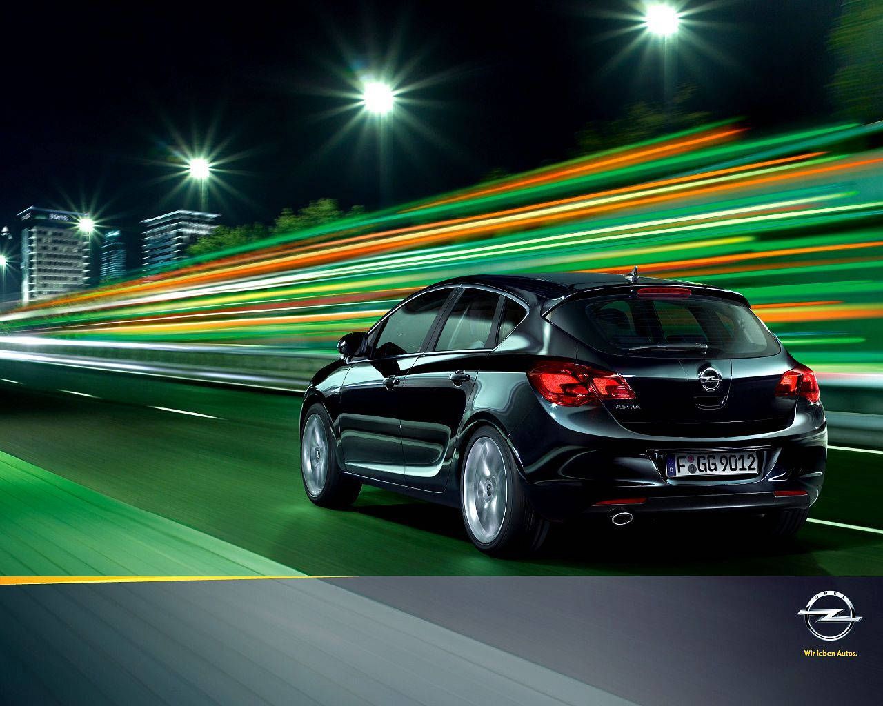 Opel Astra, Opel, Lichtspuren, Nacht, Schwarz, Bewegungsunschärfe, HD, Laptop-Hintergrundbild