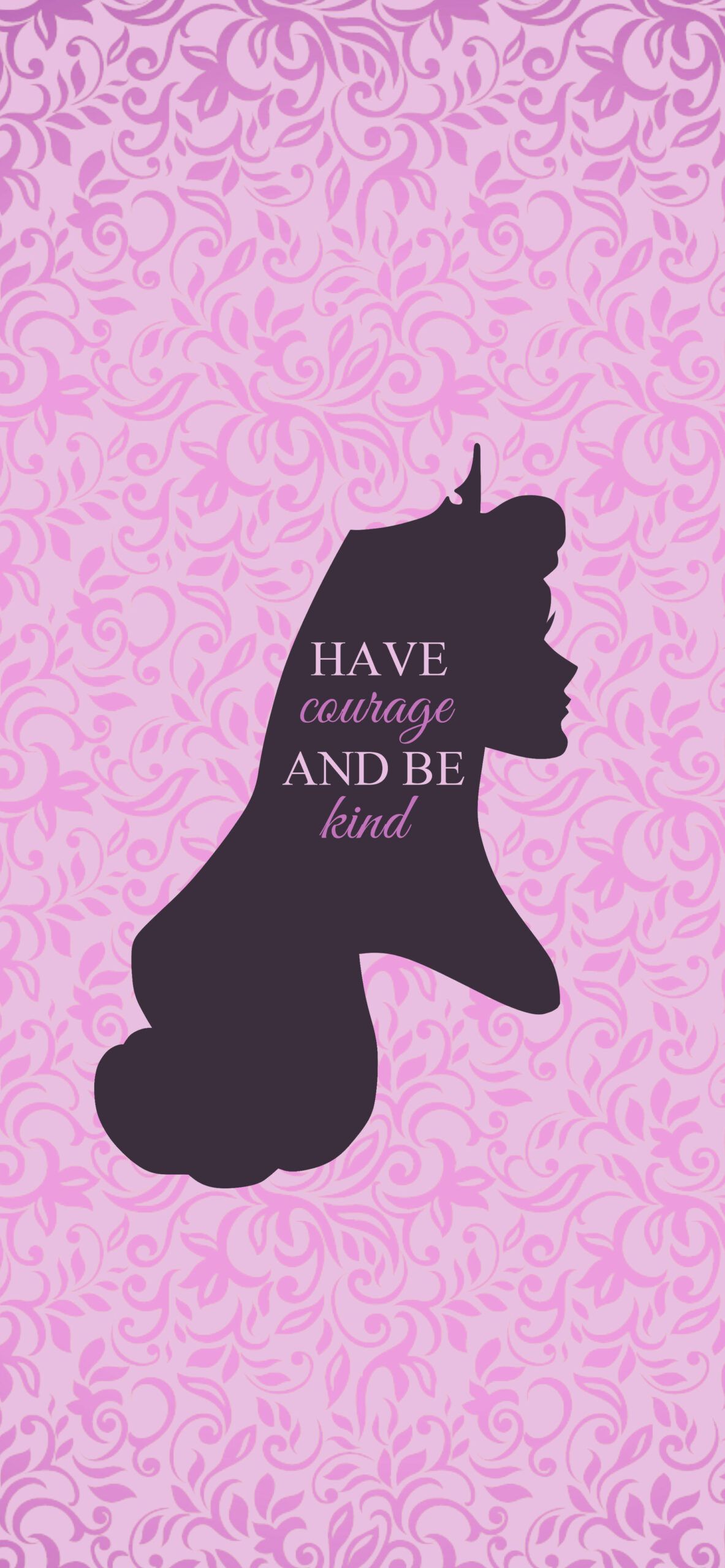 Cinderella, Have courage and be kind, Silhouette, Rosa Damast, Zitat, Full HD, Handy-Hintergrundbild
