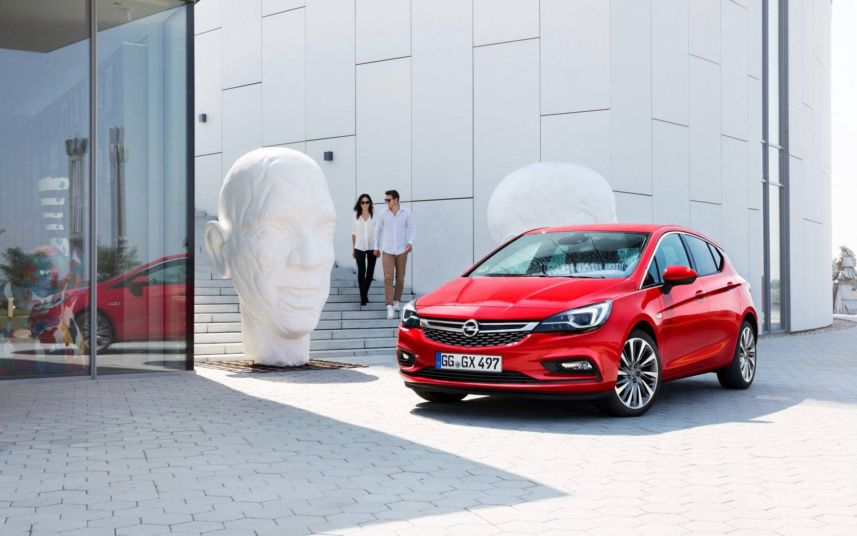 Opel Astra, Opel, Rot, Skulptur, Moderne Architektur, HD, Hintergrund für den Desktop