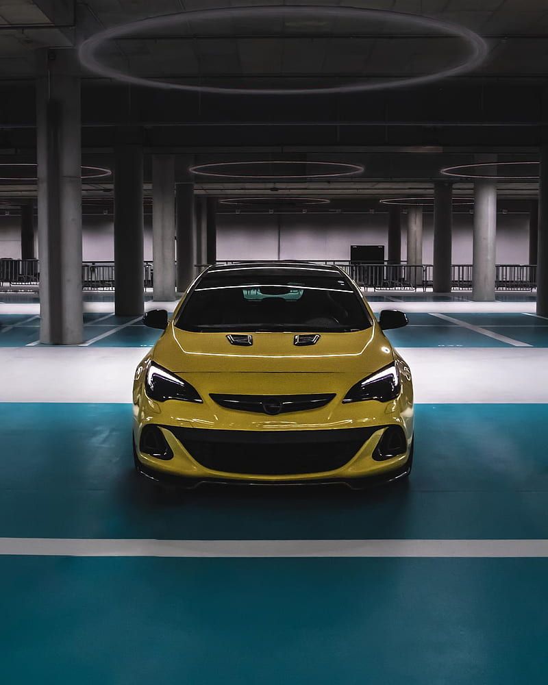 Opel Astra GTC, Opel, Gelb, Tiefgarage, Frontansicht, HD, Hintergrundbild fürs Tablet
