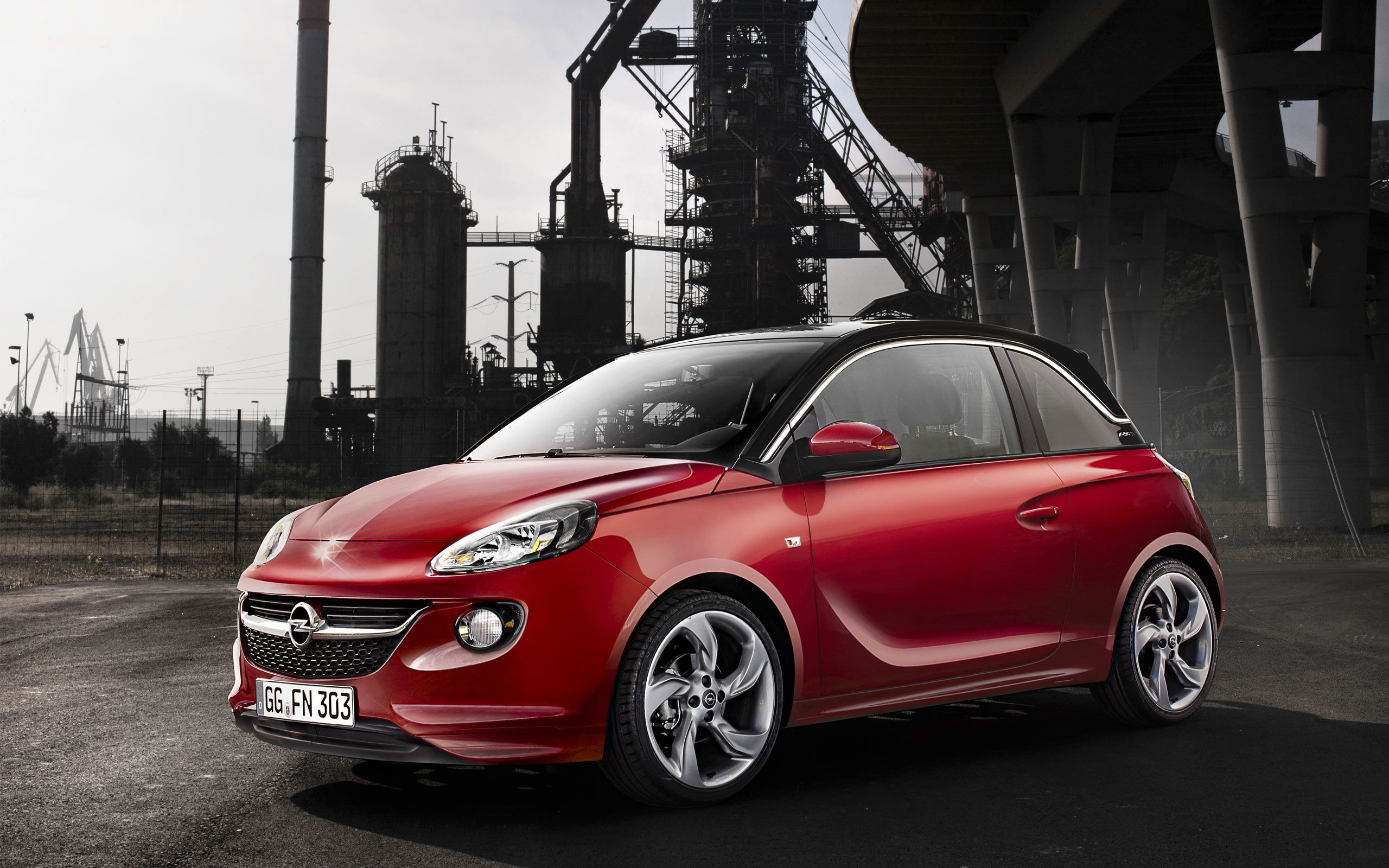 Opel Adam, Opel, Rot, Industrieanlage, Kleinwagen, 2K, Hintergrundbild für den PC