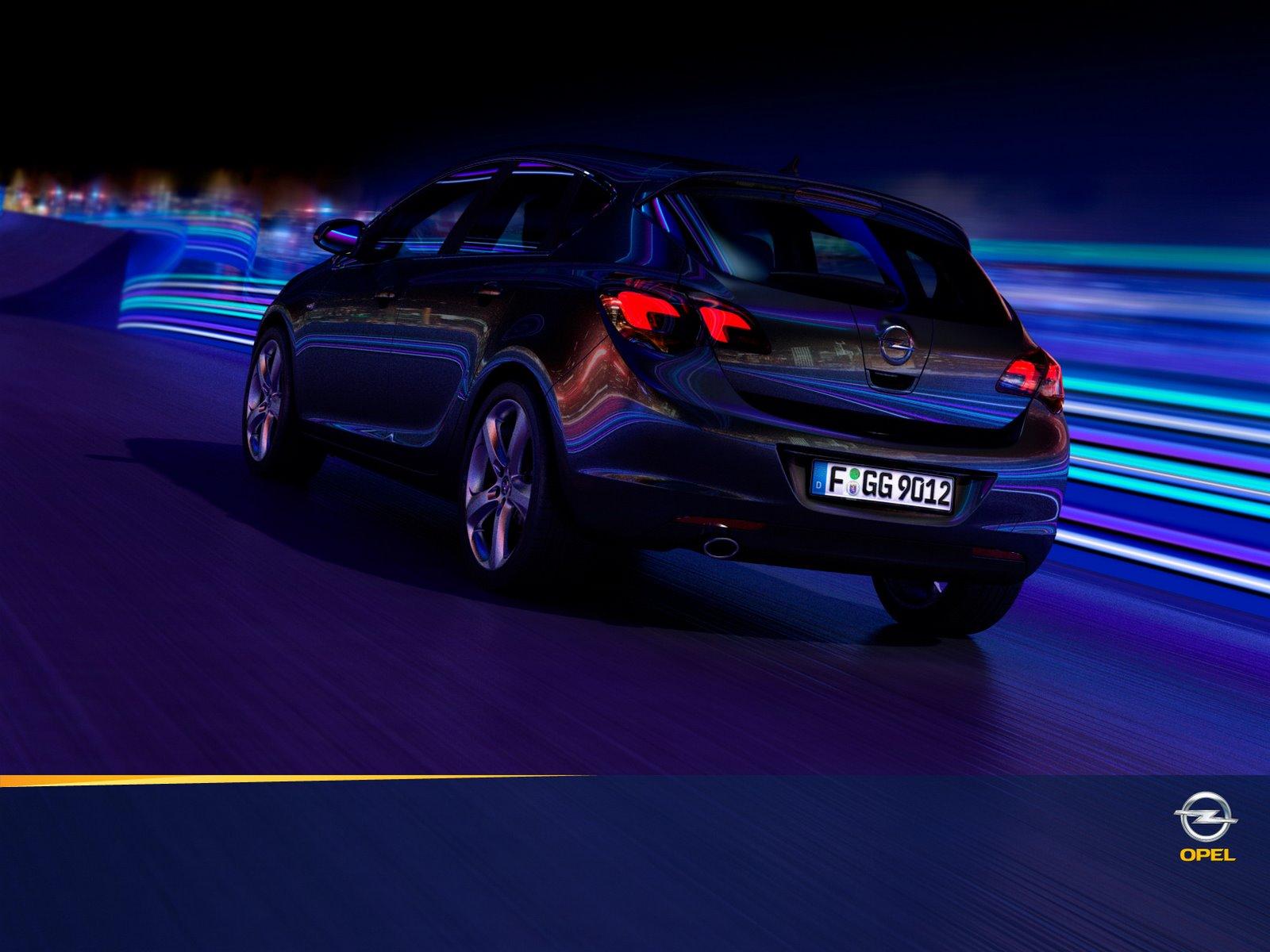 Opel Astra, Opel, Lichtspuren, Nacht, Heckansicht, Blau, Hintergrundbild fürs Tablet