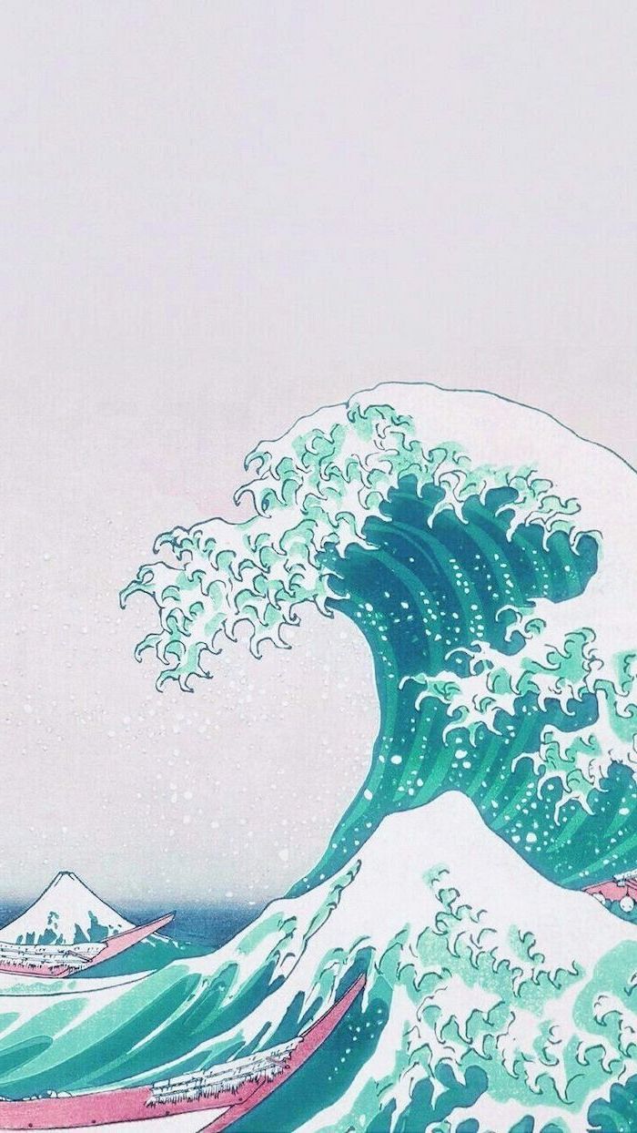 Die große Welle vor Kanagawa, Hokusai, Ukiyo-e, Pastellfarben, Neuinterpretation, Sperrbildschirm