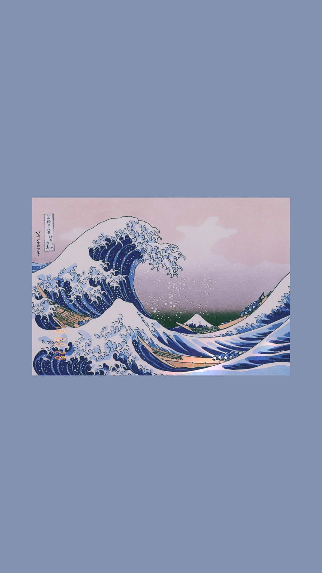 Die große Welle vor Kanagawa, Hokusai, Japanischer Holzschnitt, Minimalistisch, Graublauer Hintergrund, Sperrbildschirm