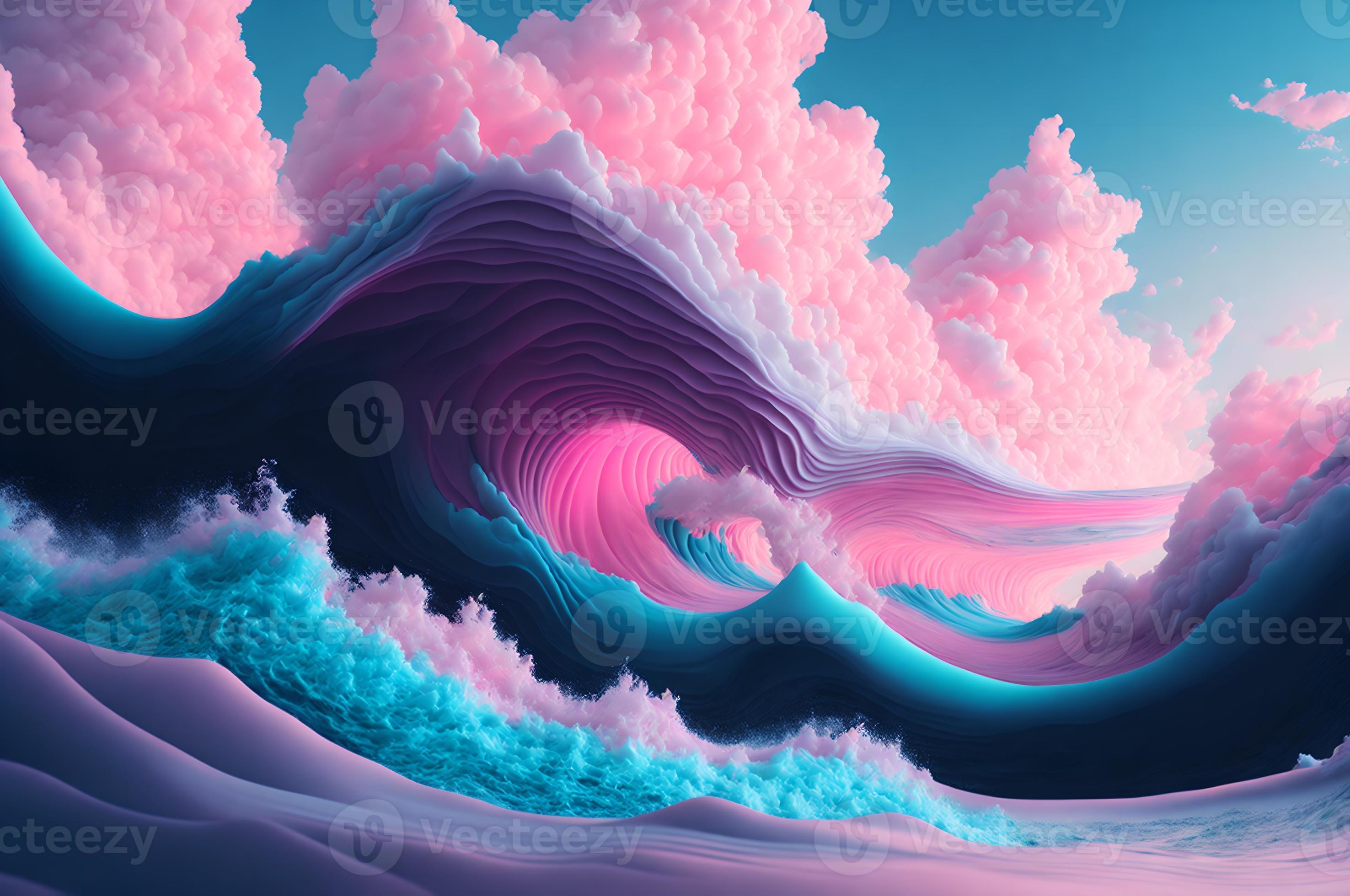 Fantasy-Welle, Digitale Kunst, Rosa Wolken, Neonfarben, Surreal, 2K, Laptop-Hintergrundbild