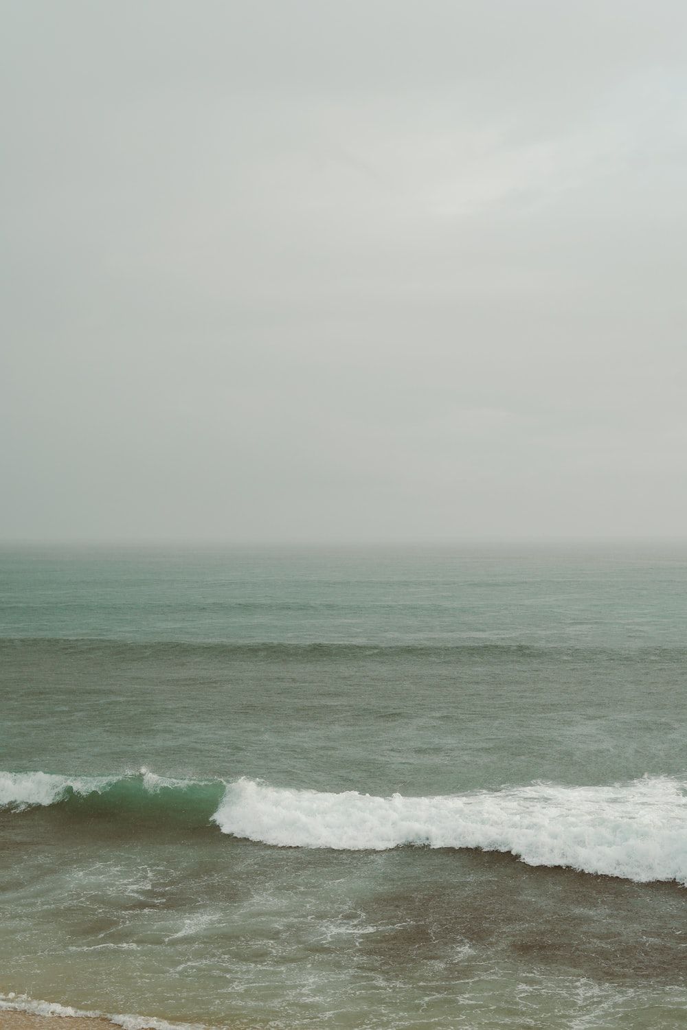 Meer, Brandung, Nebel, Grüngrau, Trüb, HD, Handy-Hintergrund im Hochformat